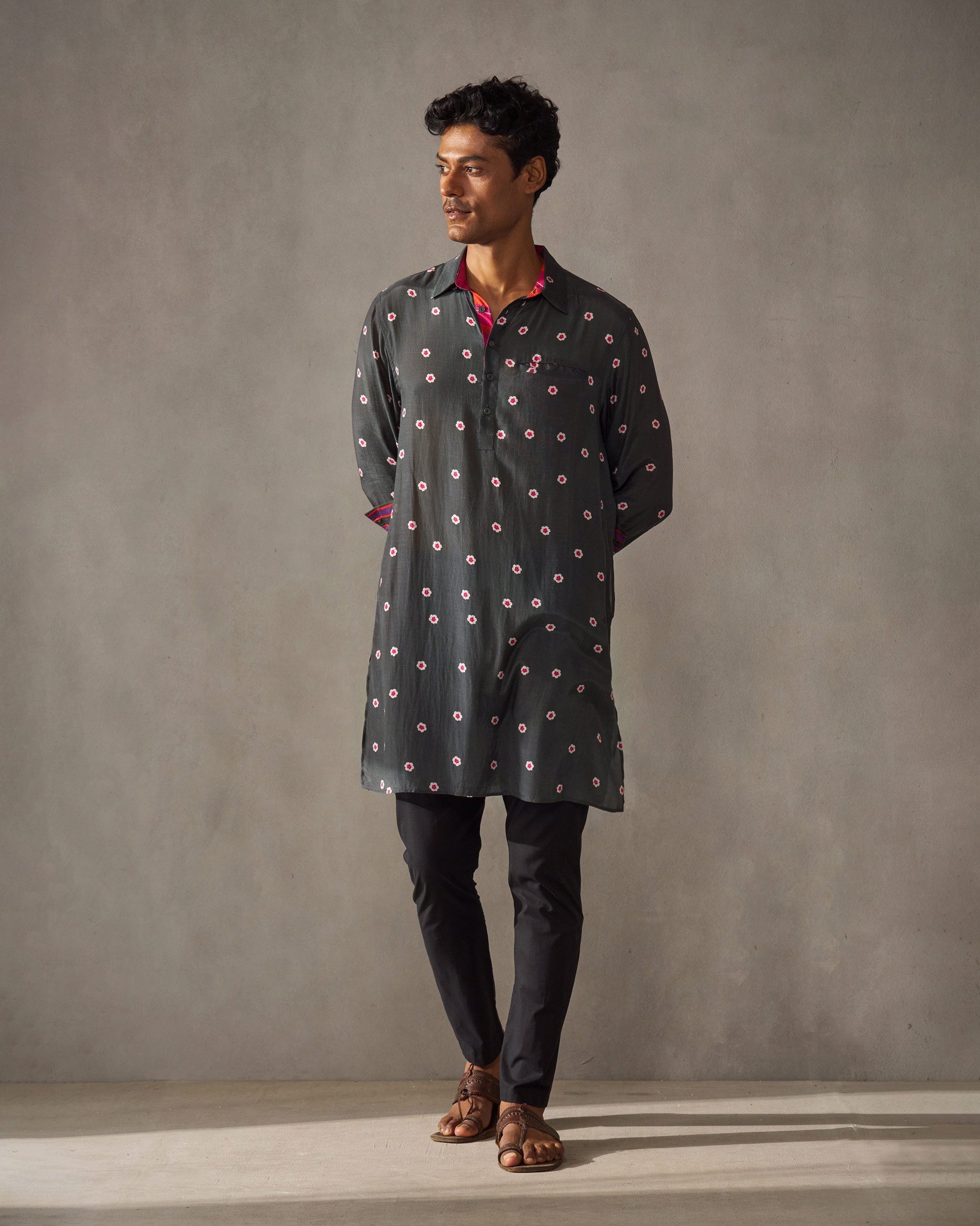 Bouquet Kurta - Charcoal Print