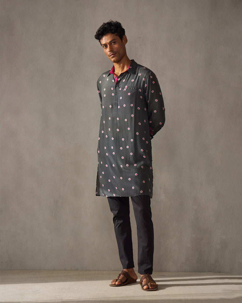 Bouquet Kurta - Charcoal Print