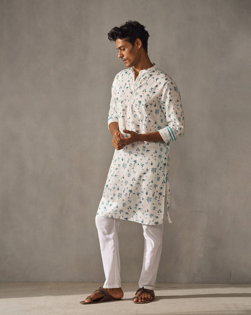 Astral Kurta - Blue & White Print