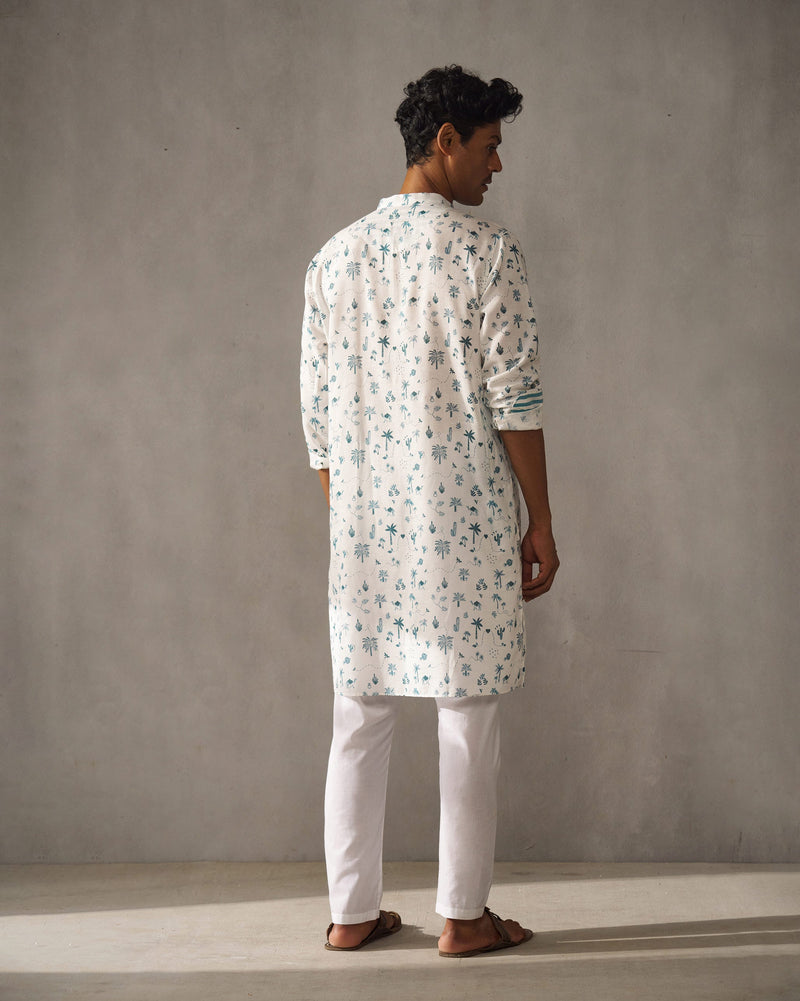 Astral Kurta - Blue & White Print