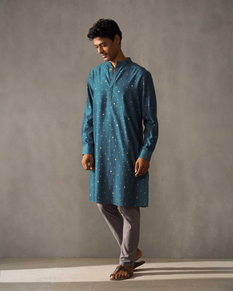 Neckband Kurta - Teal Print