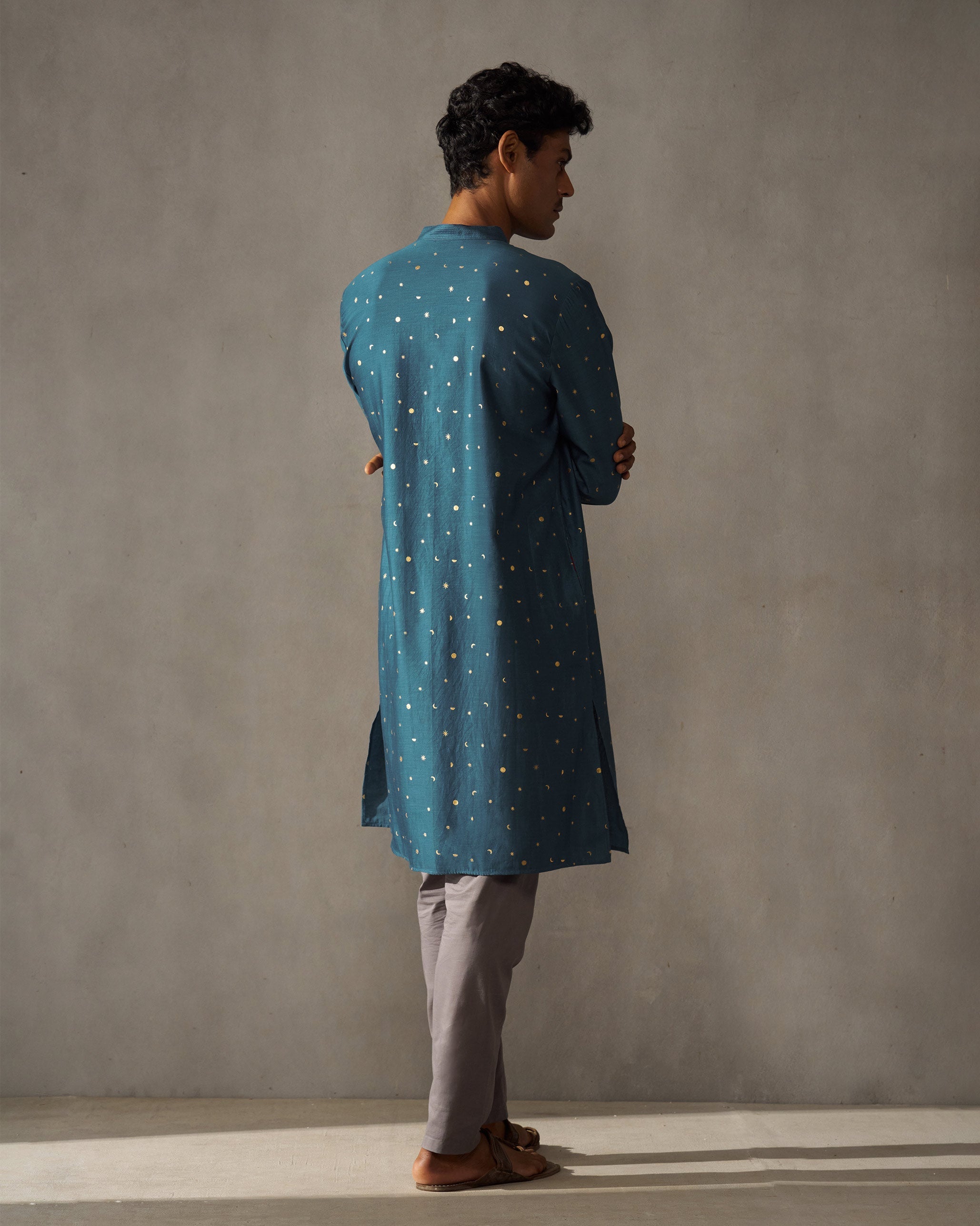 Neckband Kurta - Teal Print