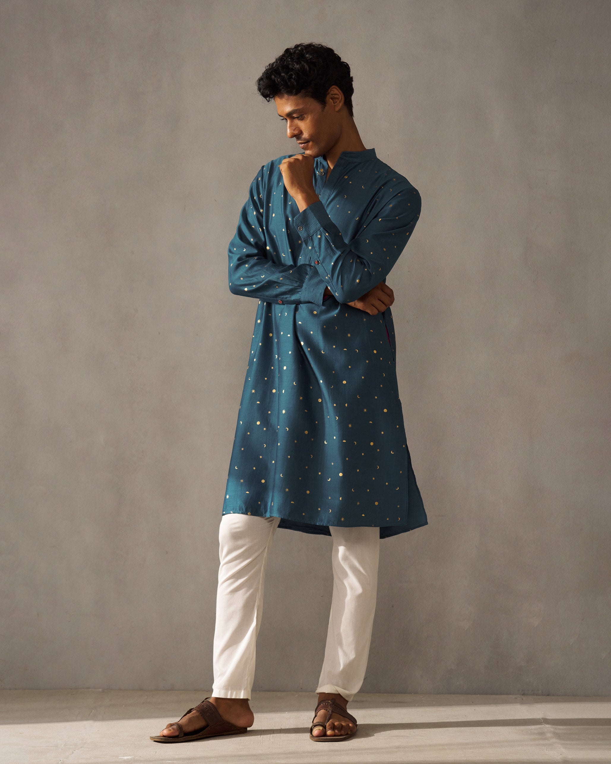 Neckband Kurta - Teal Print