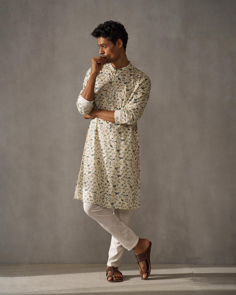 Zenith Kurta - Ivory & Blue Print