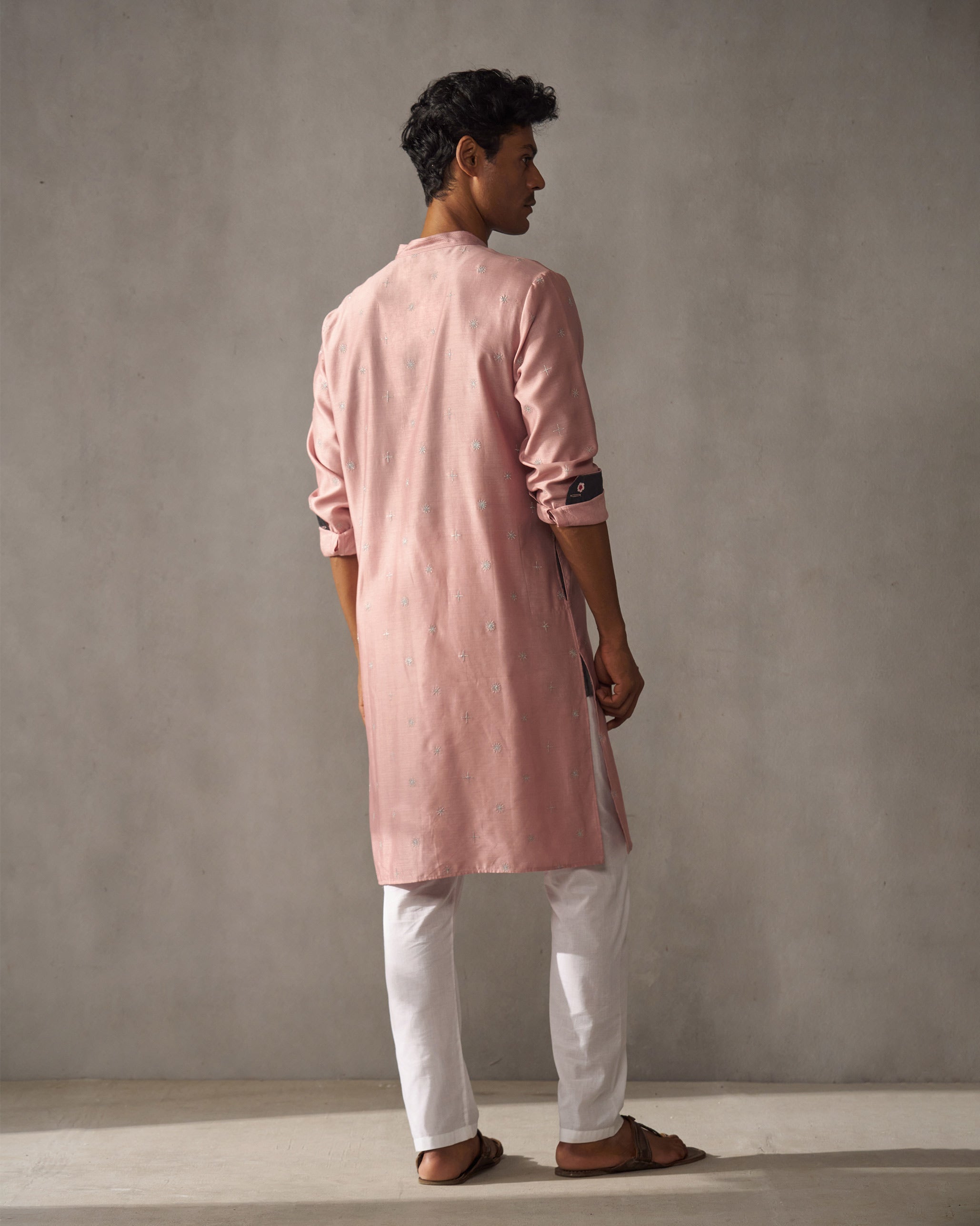 Neckband Kurta - Pink & Silver Embroidered