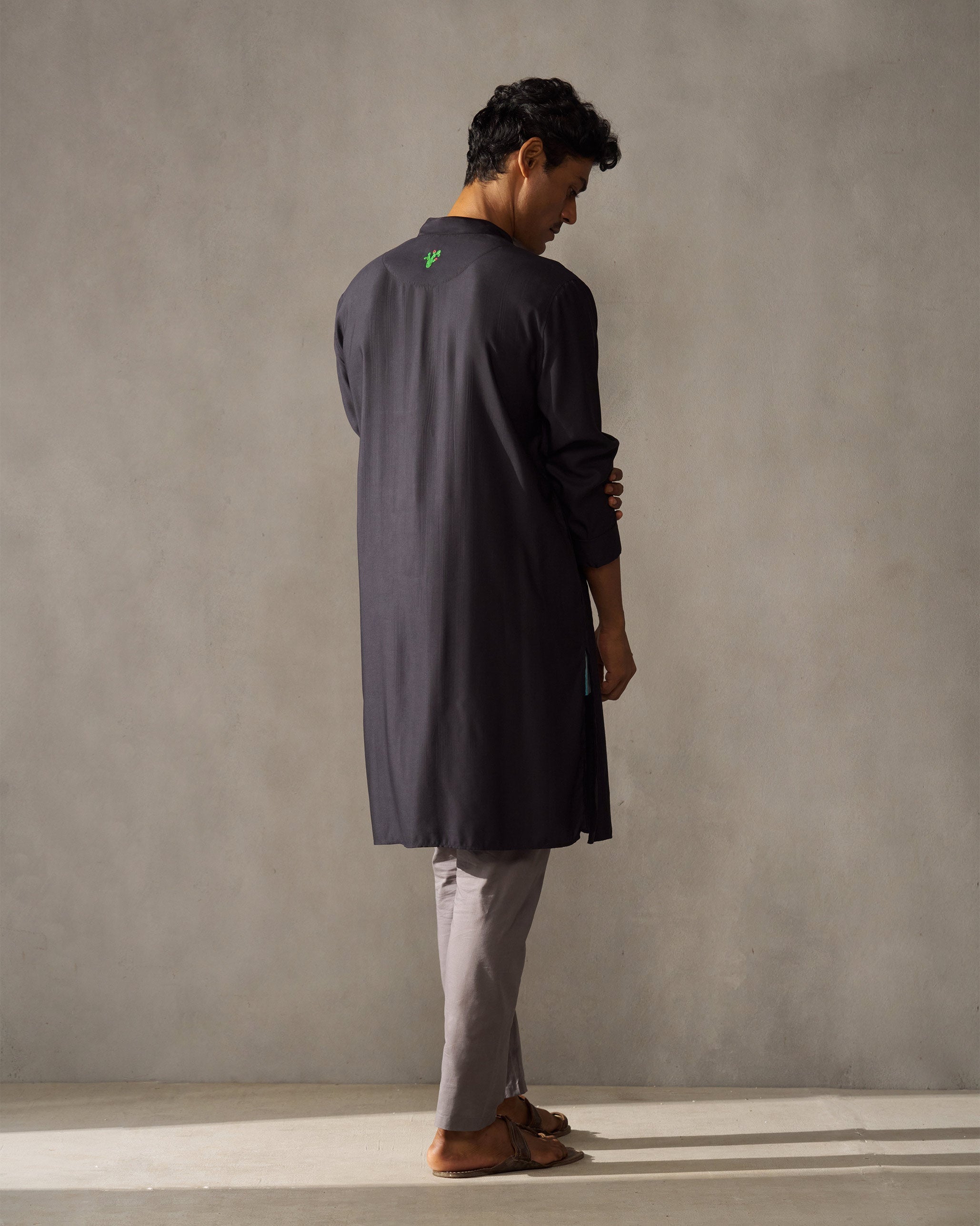 Long Pleated Kurta - Black