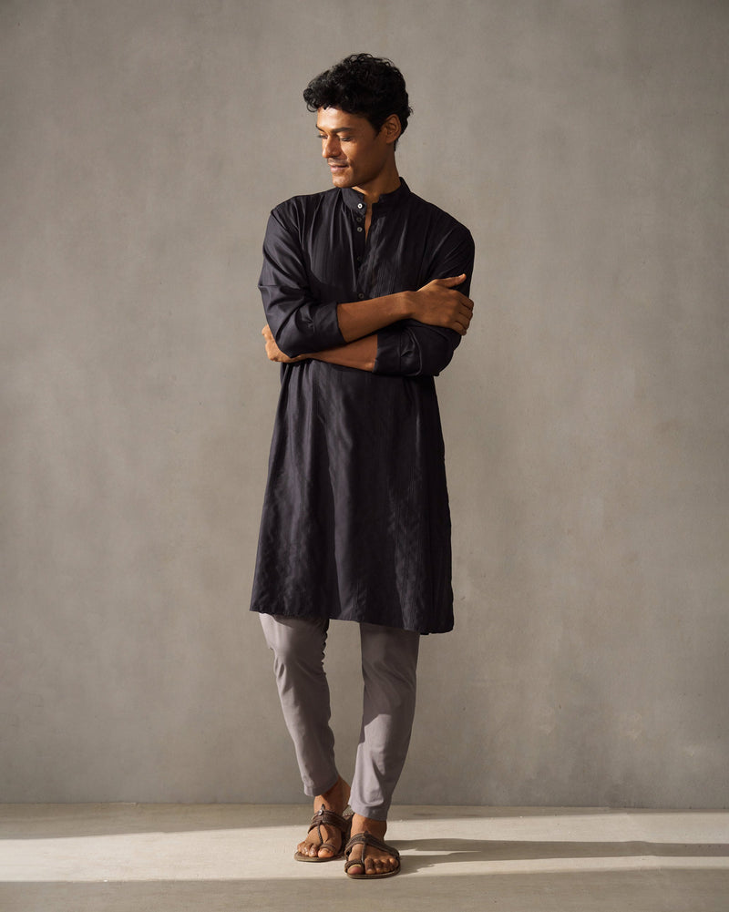 Long Pleated Kurta - Black