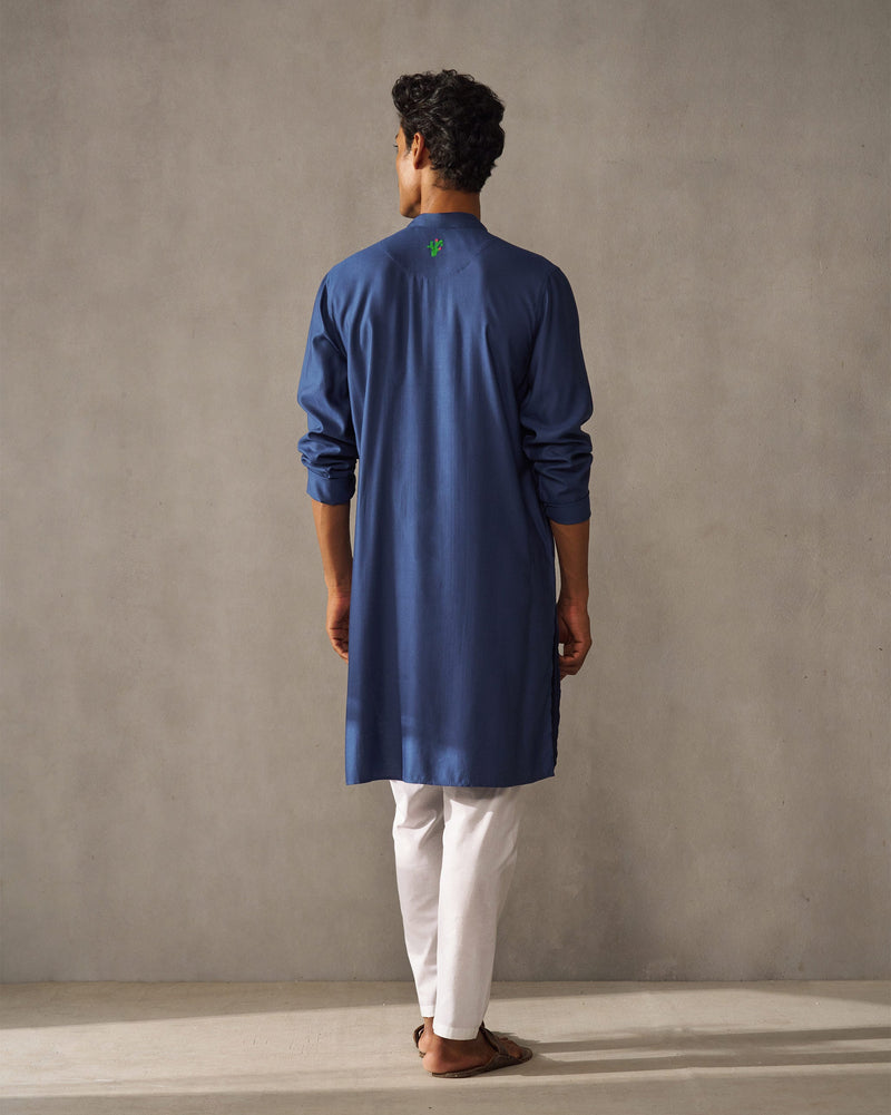 Long Pleated Kurta - Navy