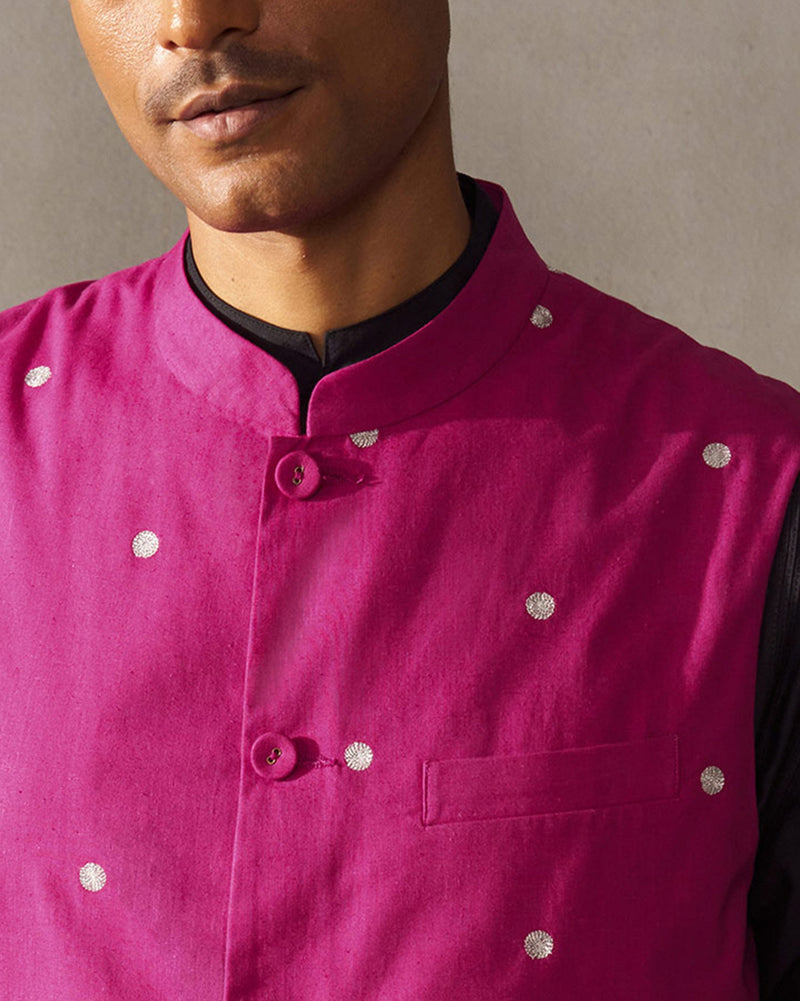 Nehru Jacket - Magenta & Silver Embroidered