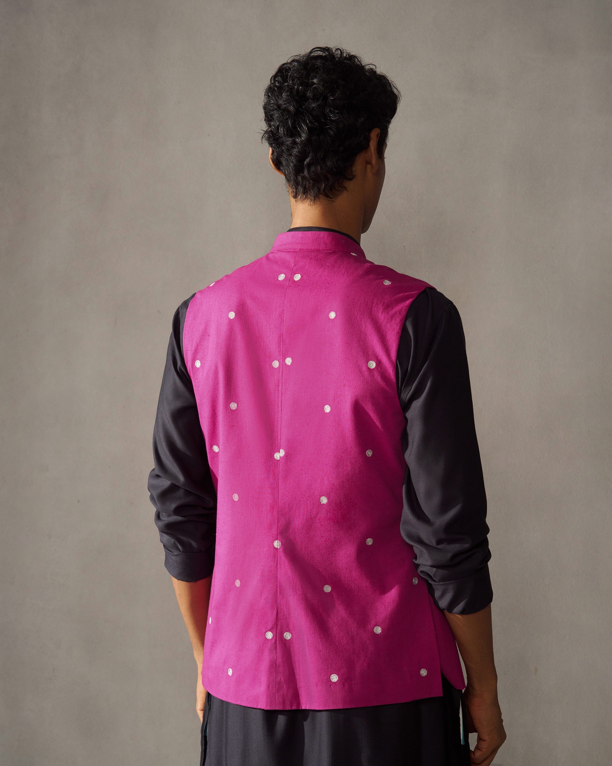 Nehru Jacket - Magenta & Silver Embroidered