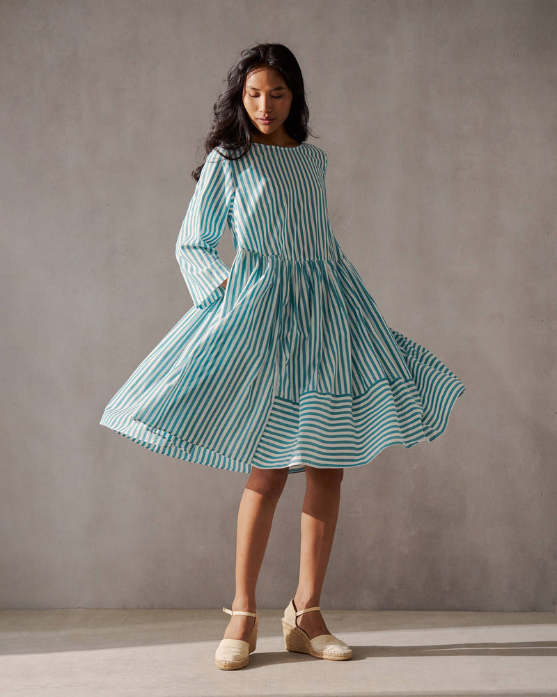 Rainy Season Dress - Teal & Ivory