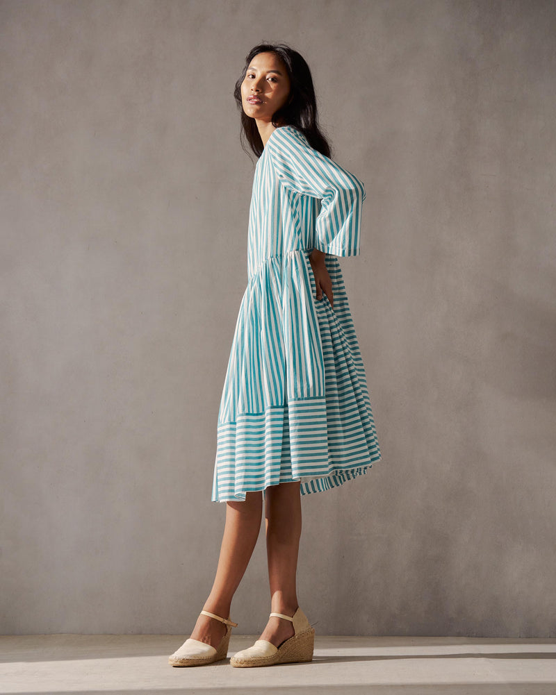 Rainy Season Dress - Teal & Ivory