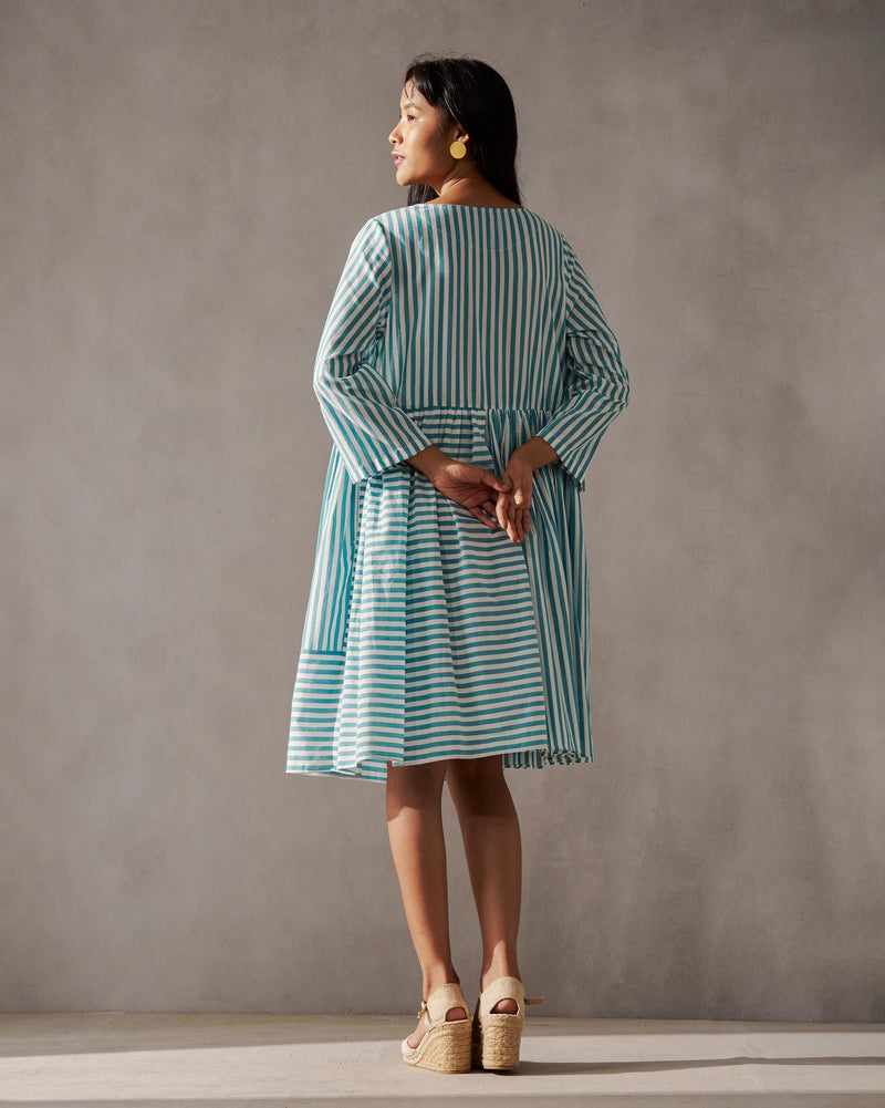 Rainy Season Dress - Teal & Ivory