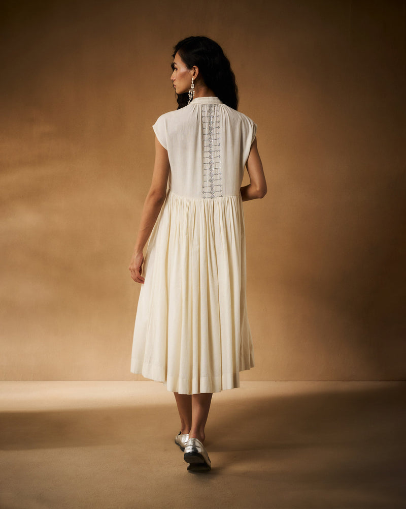 Mina Dress with Slip - Ivory Hand Embroidered