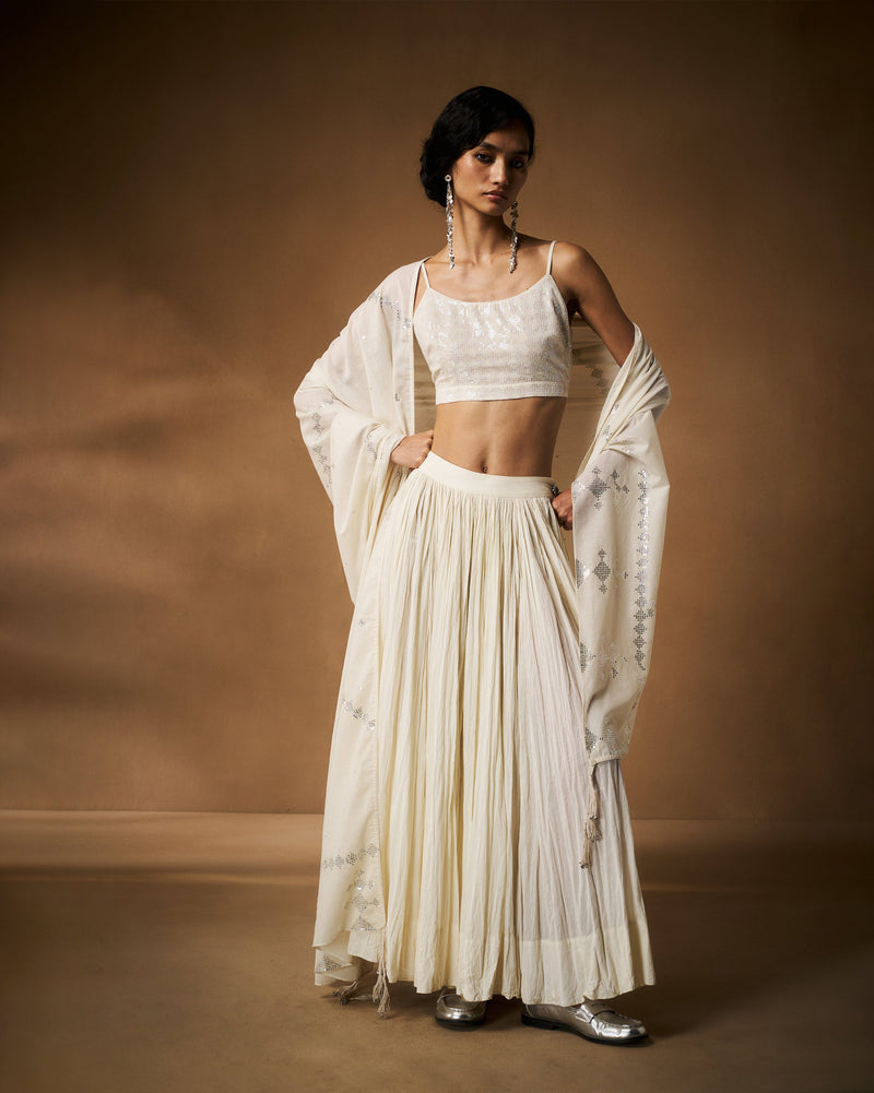 Berura Skirt - Ivory Hand Embroidered