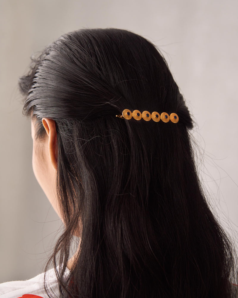 Yoma Hair Pin - Gold & Blue