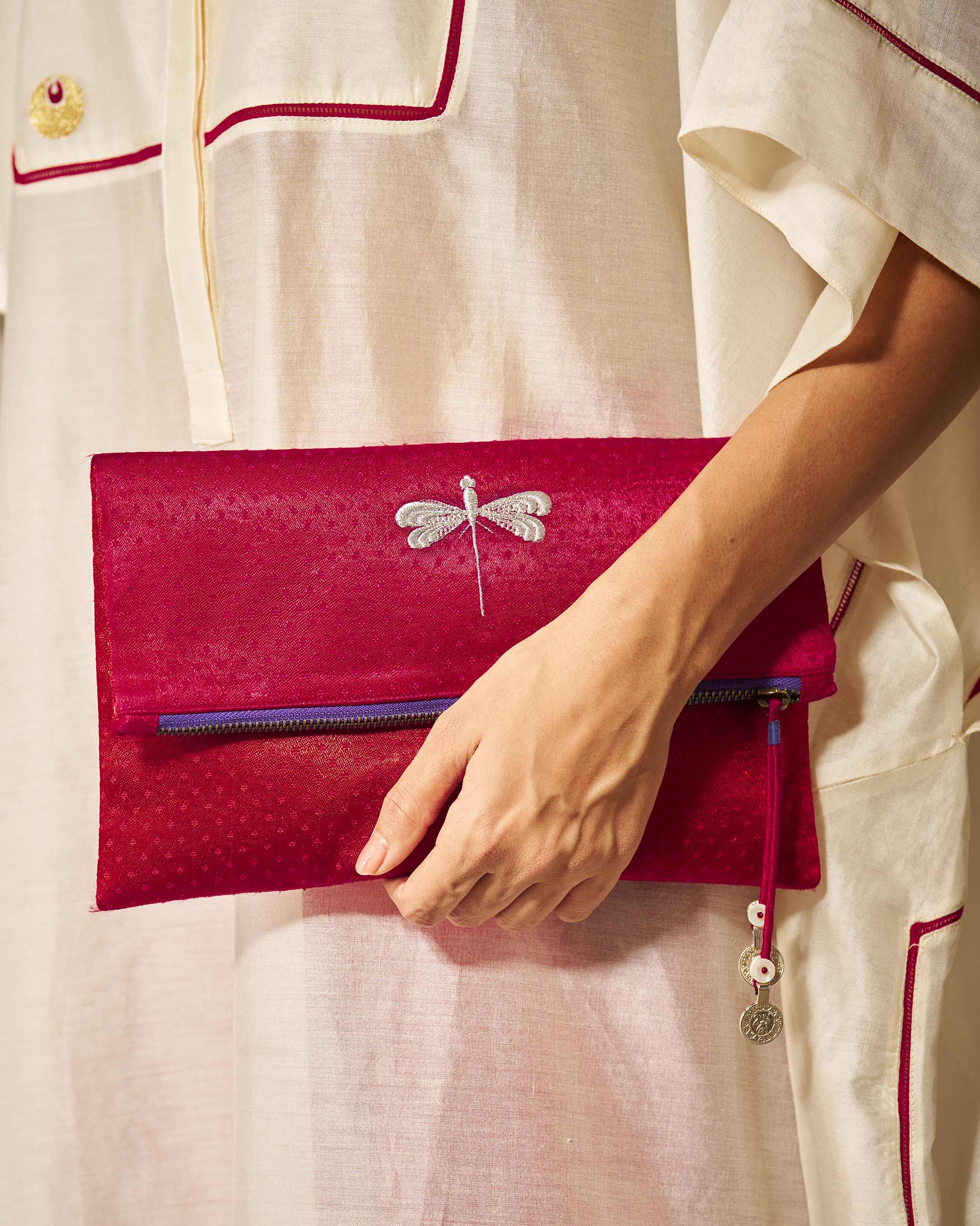 Fold Over Clutch - Red & Fuschia