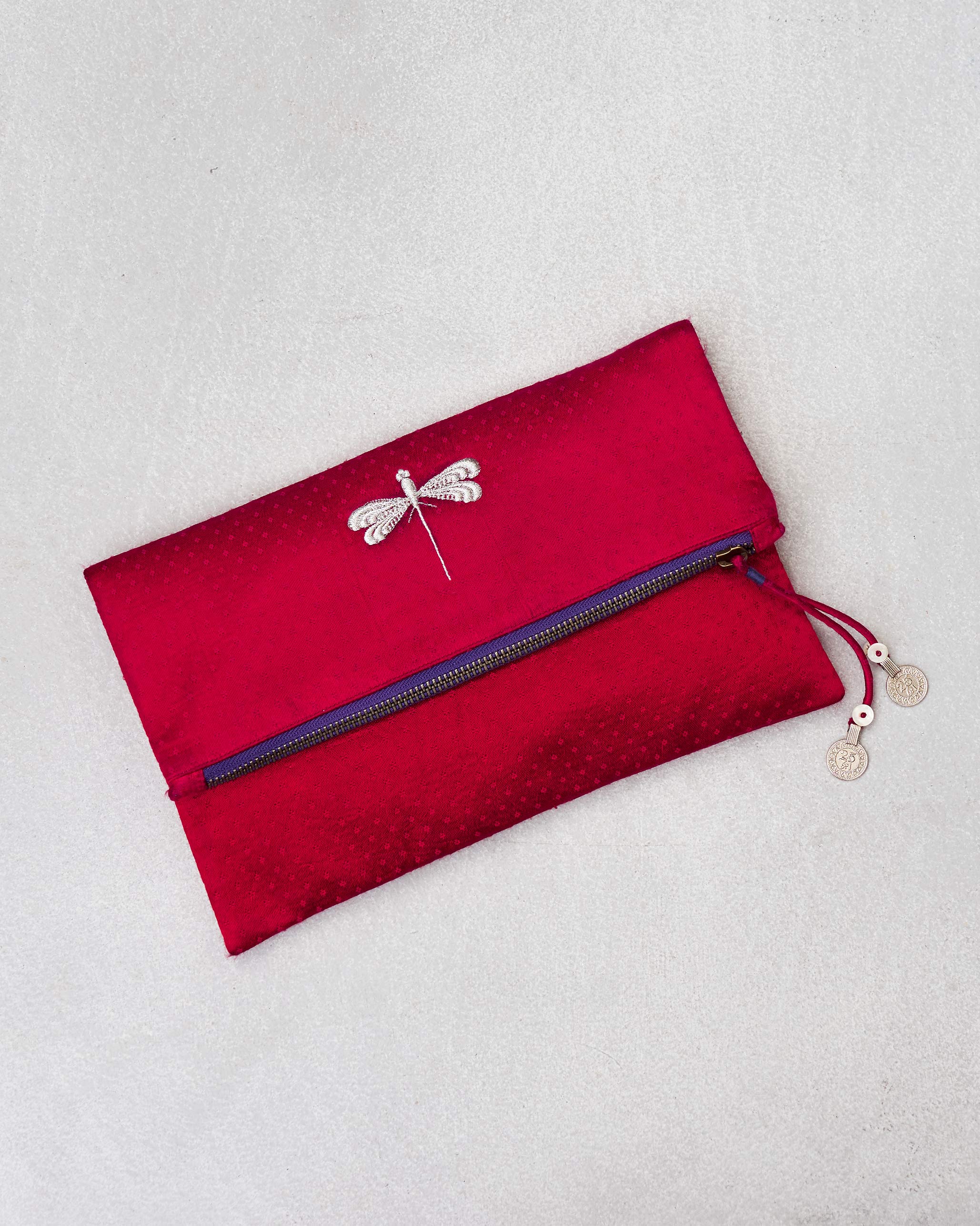 Fold Over Clutch - Red & Fuschia