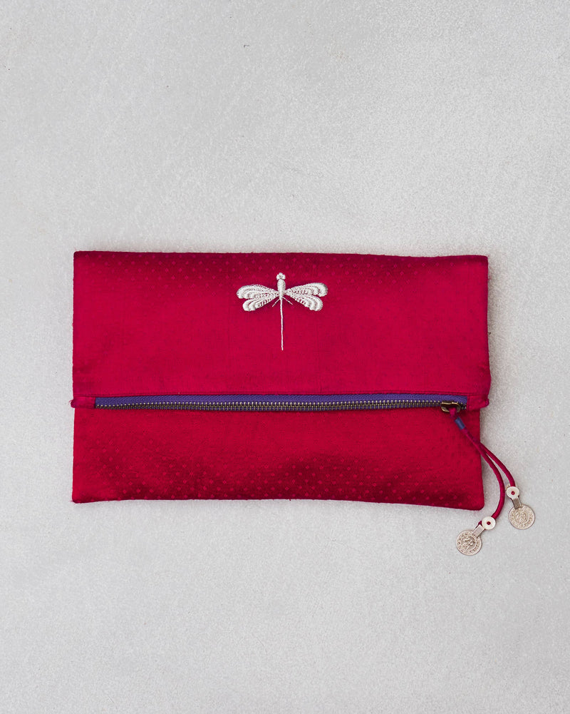 Fold Over Clutch - Red & Fuschia