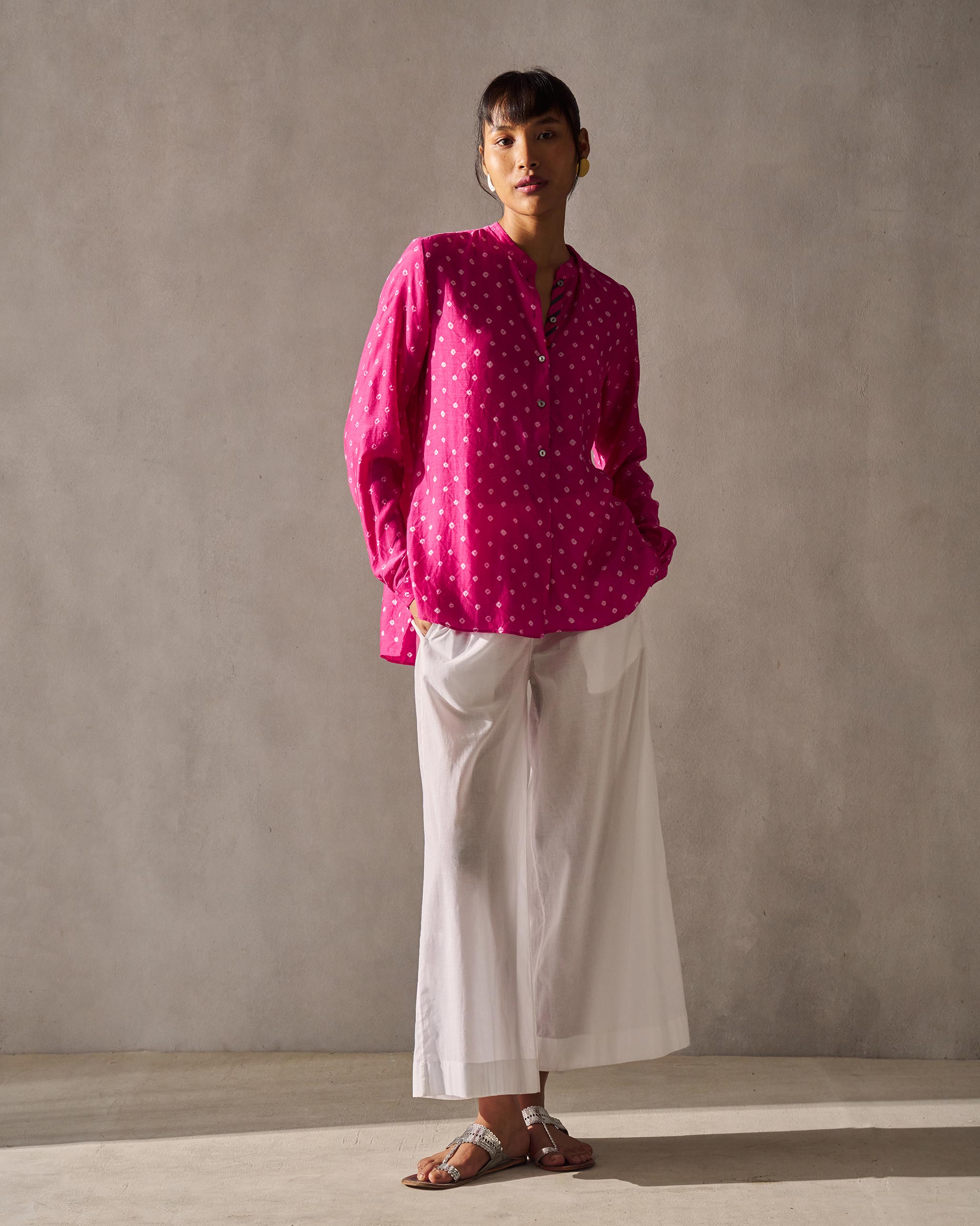 Mandarin Collar Top - Fuchsia