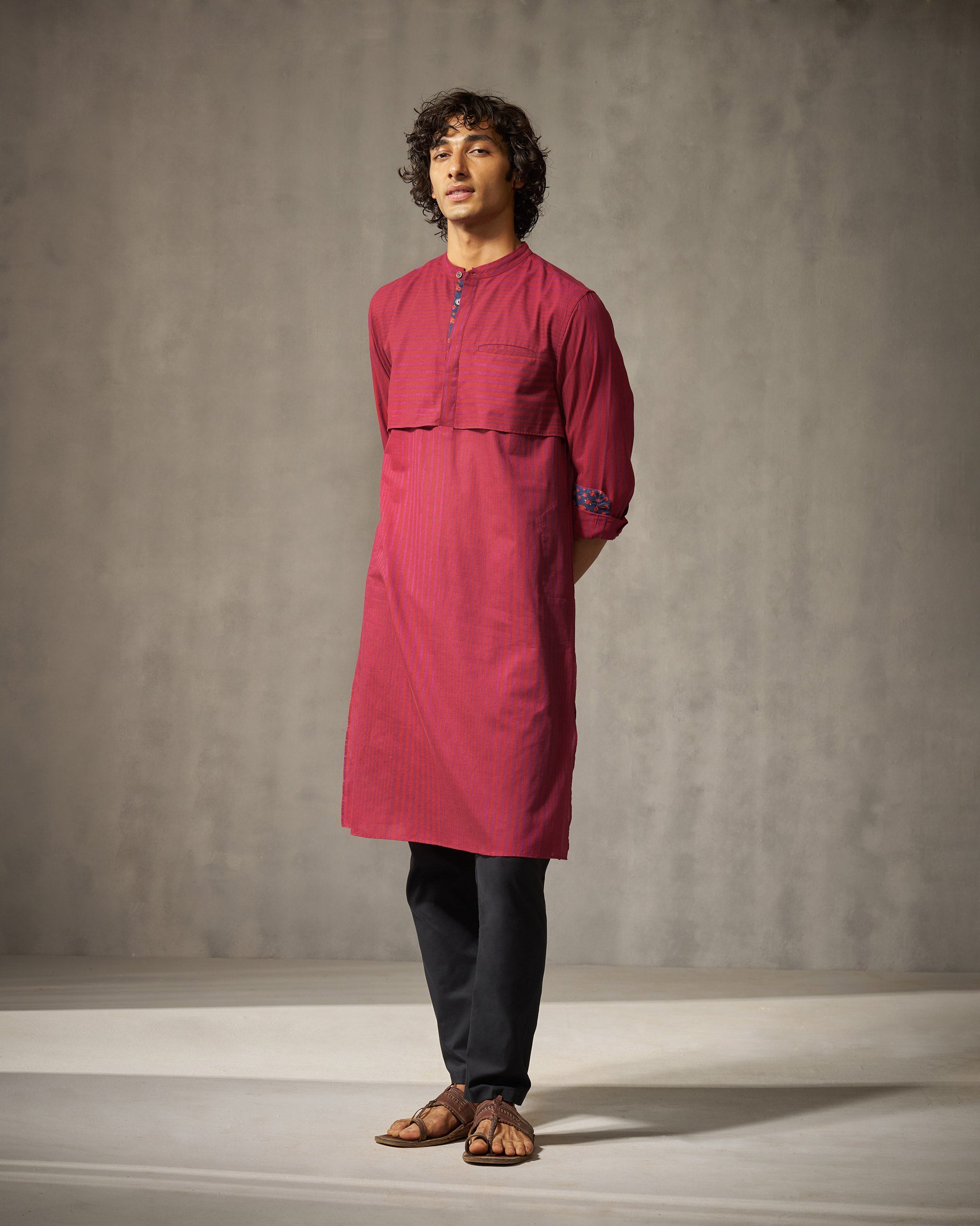 Tareef Kurta - Red & Purple Stripes