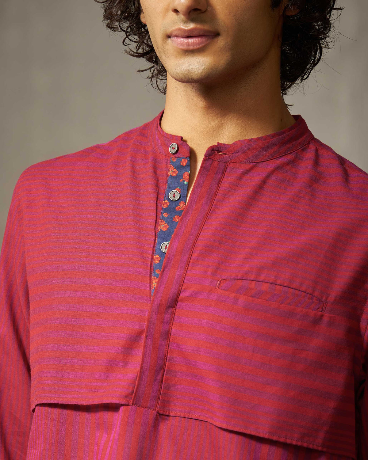 Tareef Kurta - Red & Purple Stripes