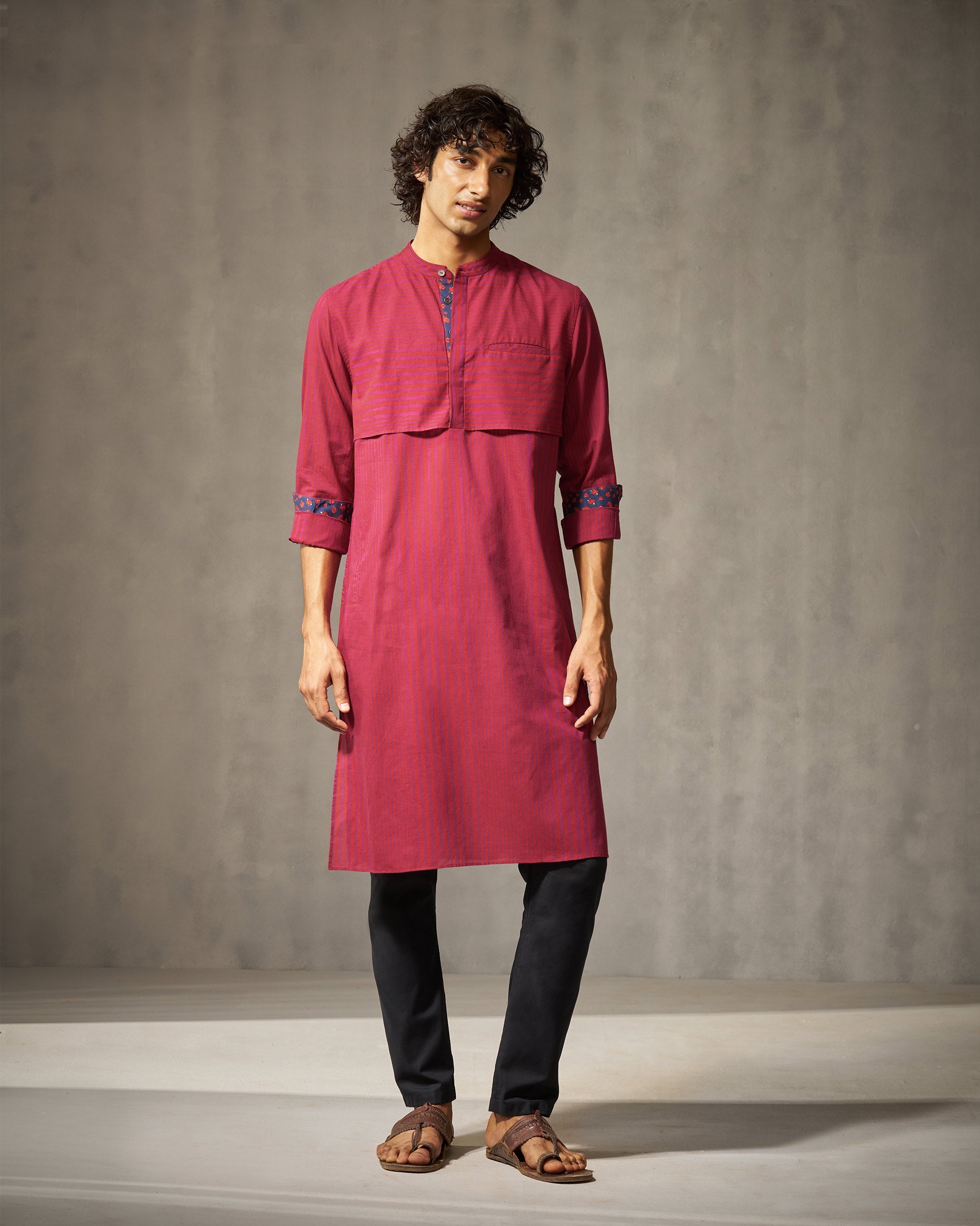 Tareef Kurta - Red & Purple Stripes