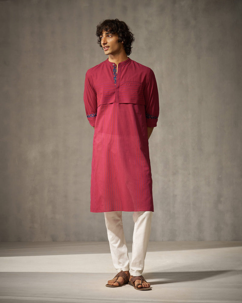 Tareef Kurta - Red & Purple Stripes