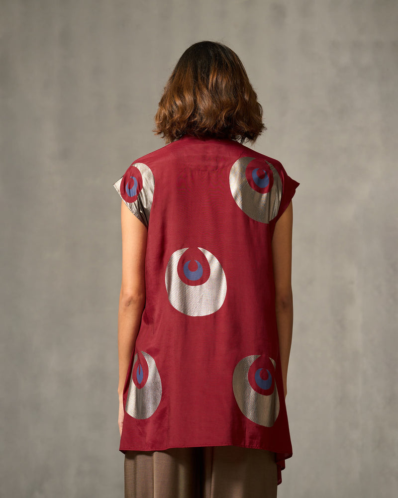 Shukran Asymmetrical Top - Red & Navy Print