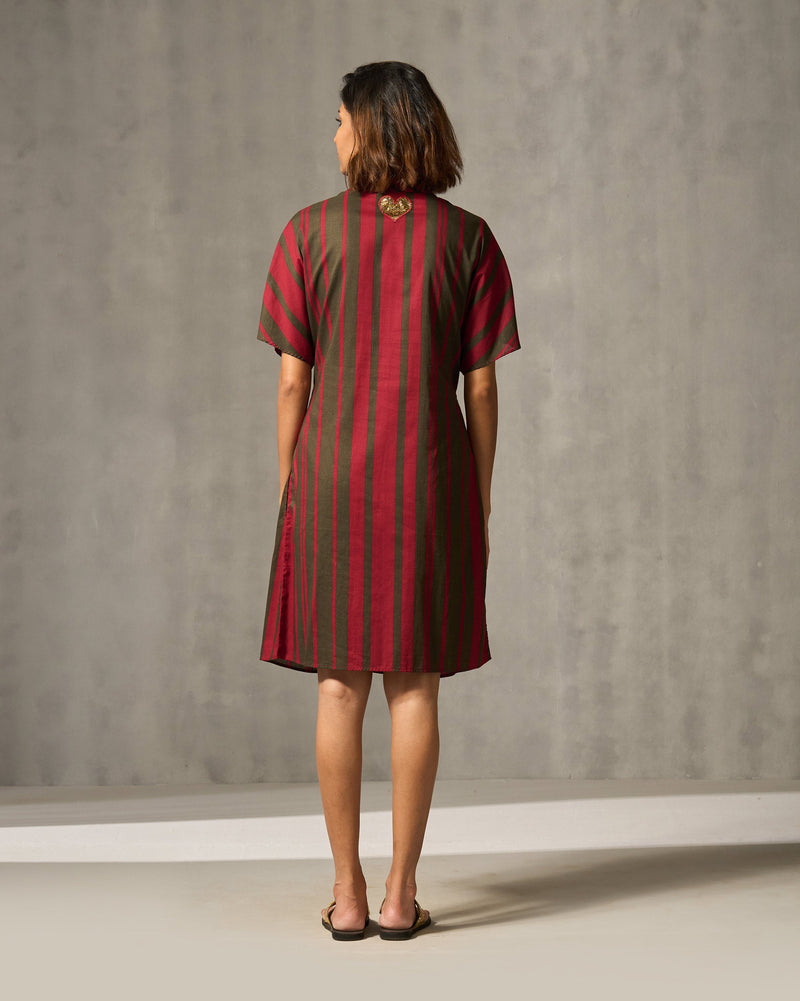 Tangier Shirt Dress - Red & Oak Brown Print