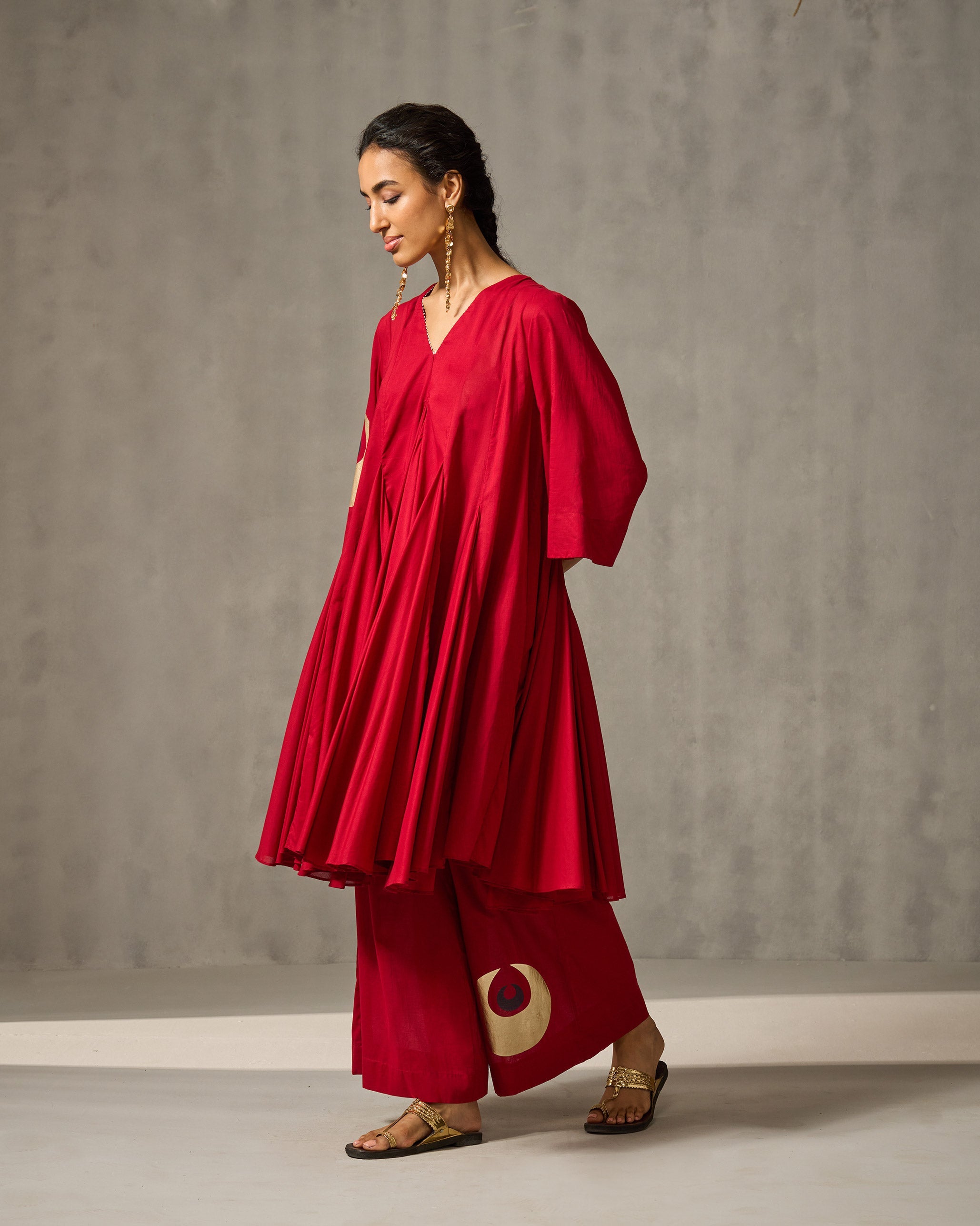 Gusset Long Kurta - Red