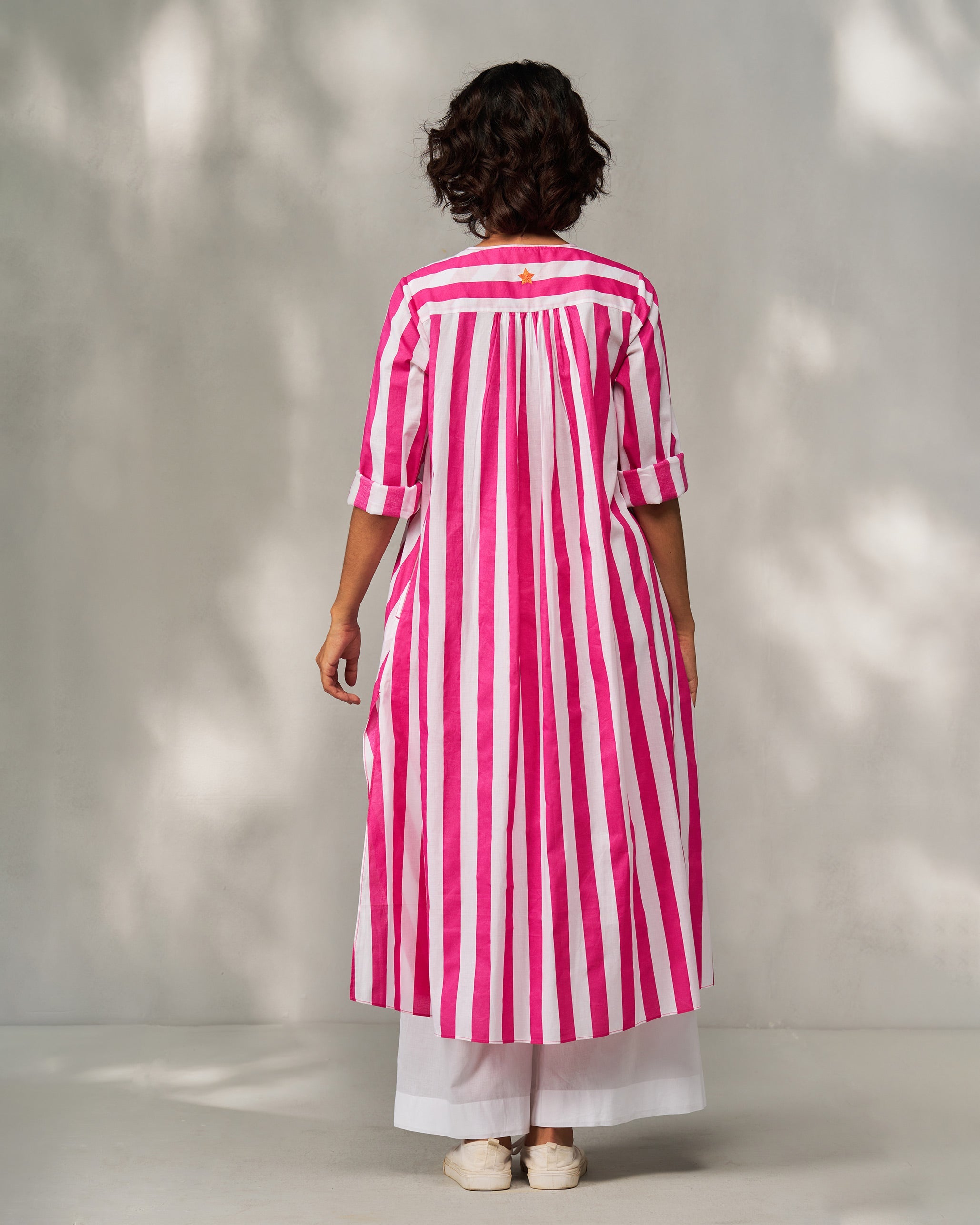 Pintuck Kurta - Fuchsia & White Stripes