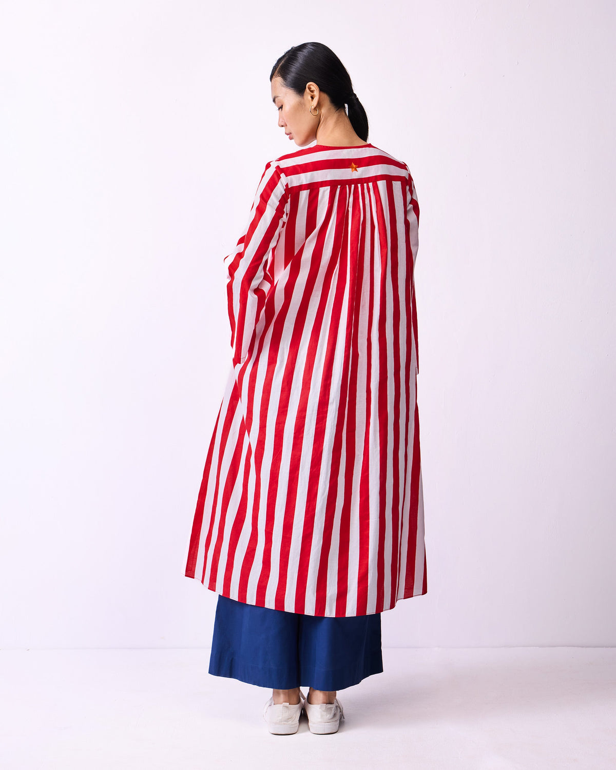 Pintuck Kurta - Red & White Stripes
