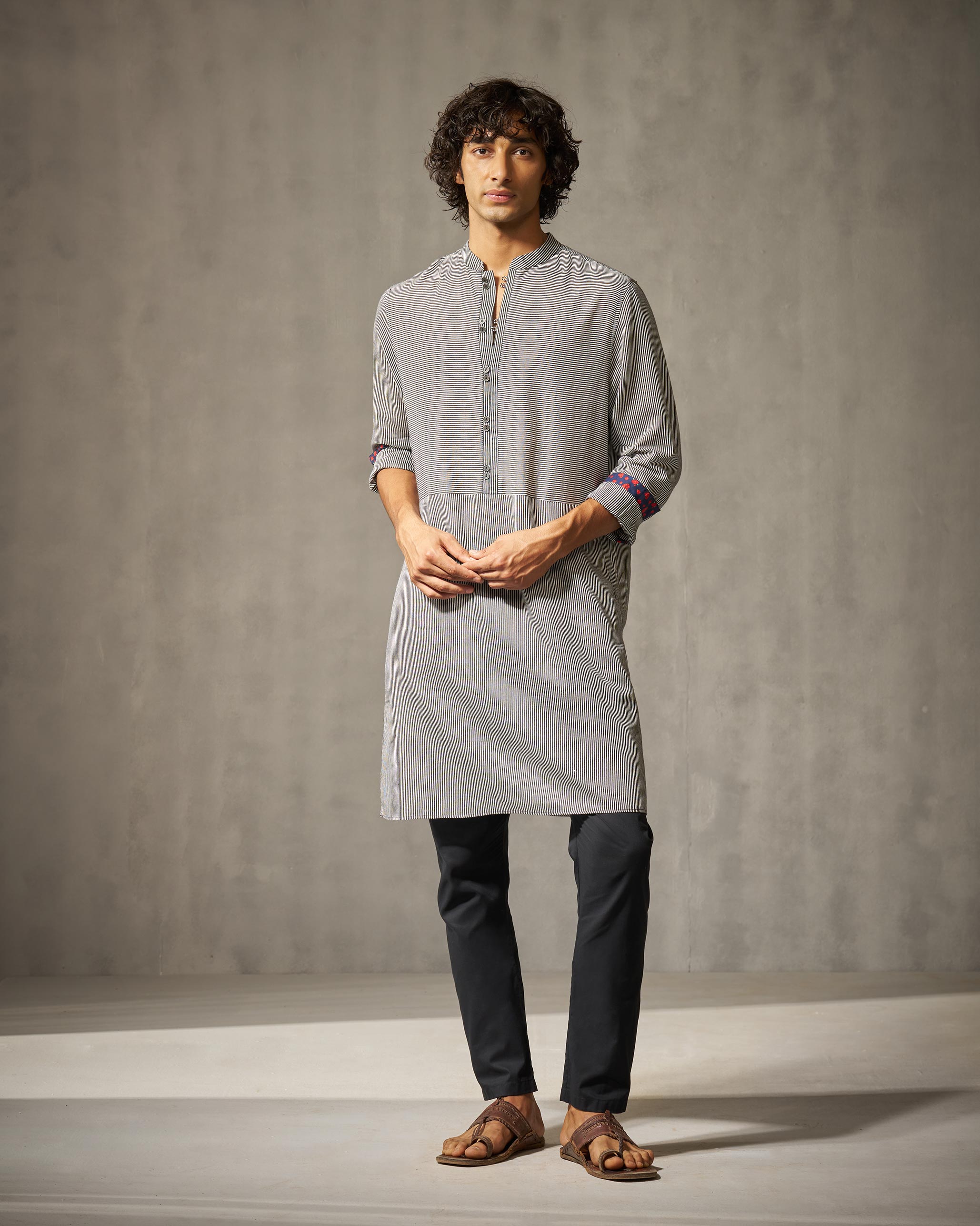 Revel Kurta - Black & Ivory Stripes