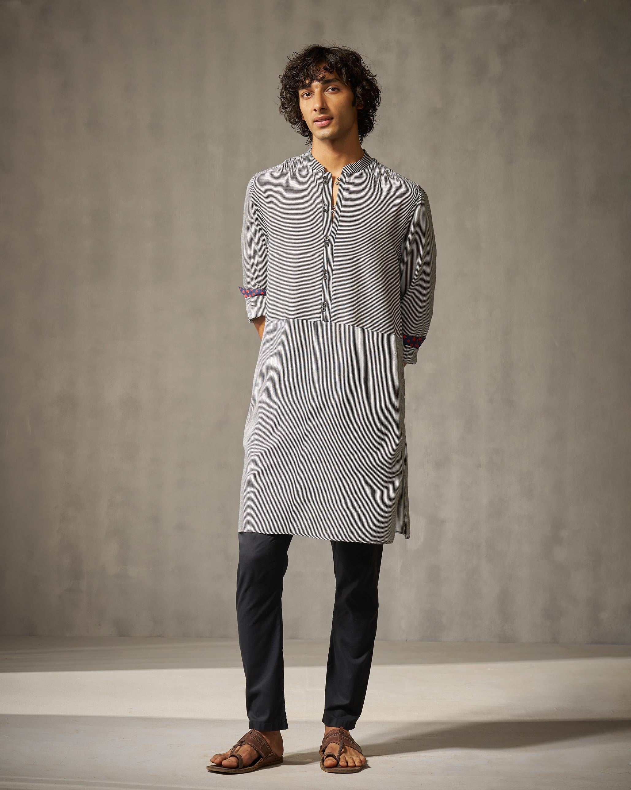 Revel Kurta - Black & Ivory Stripes