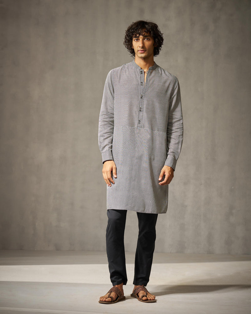 Revel Kurta - Black & Ivory Stripes