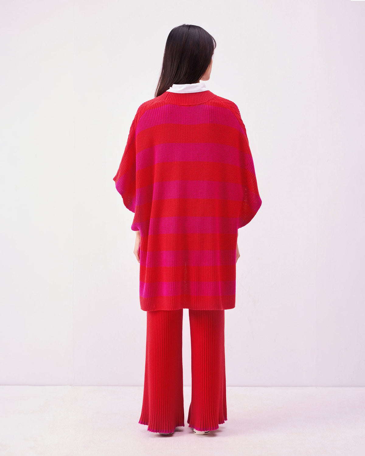 Dream High-low Hem Sweater - Fuchsia & Bright Red Stripes