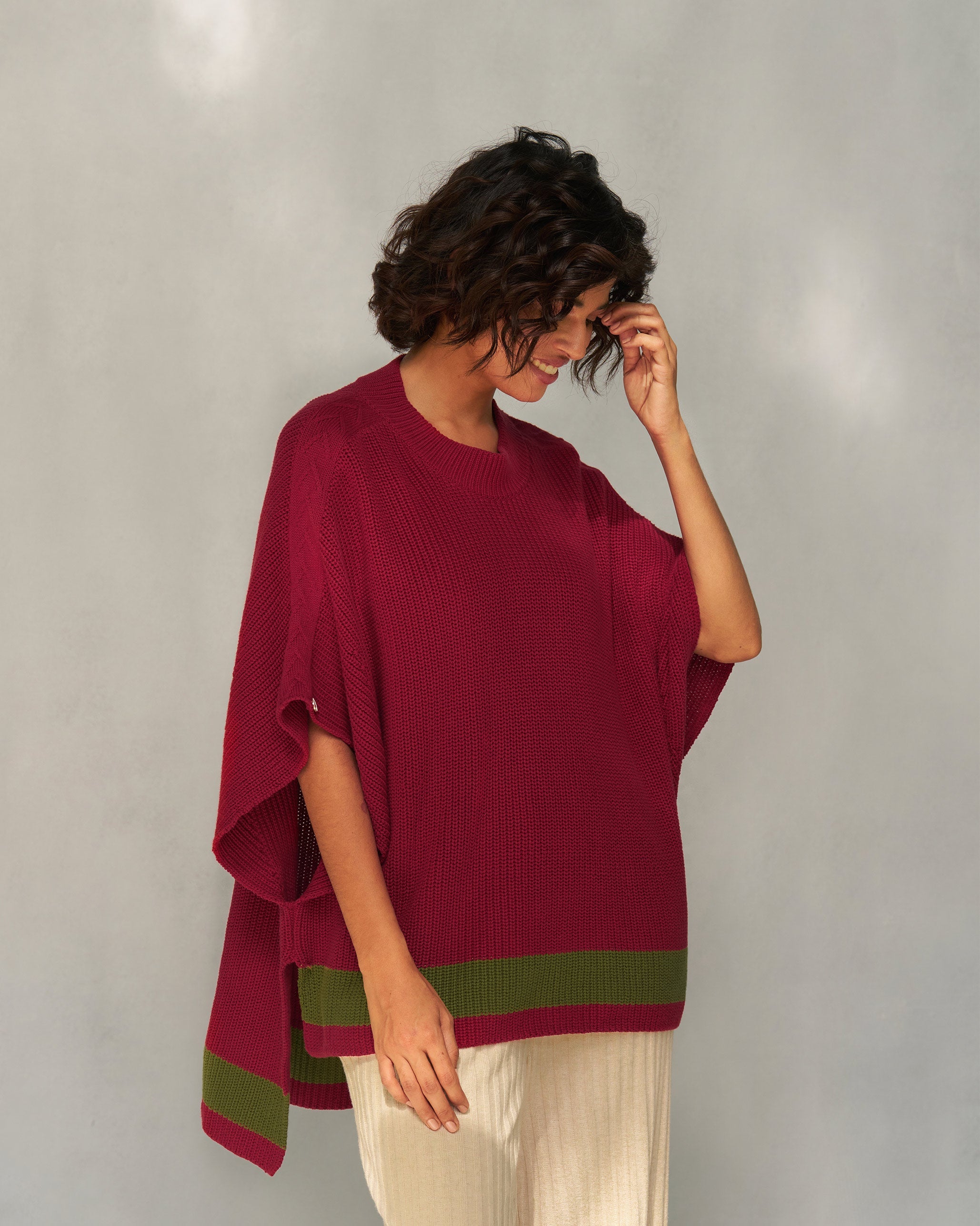 Dream High-low Hem Sweater - Red & Green Stripes