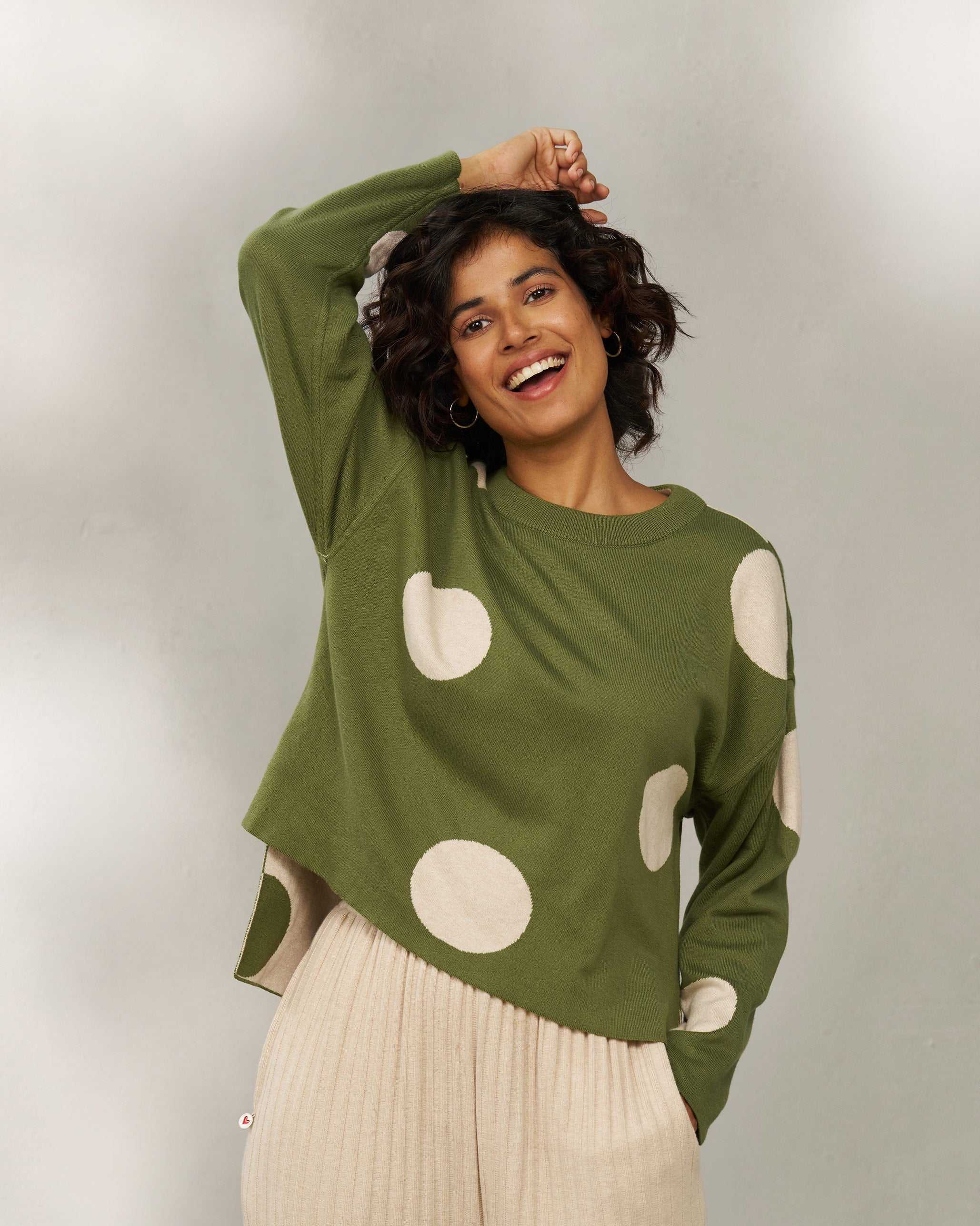 Polka Jumper - Olive & Oatmeal Polkas