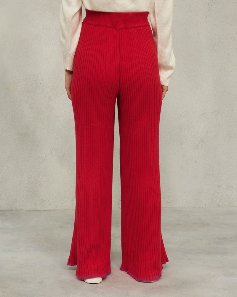 Ribbed Knit Trousers - Bright Red