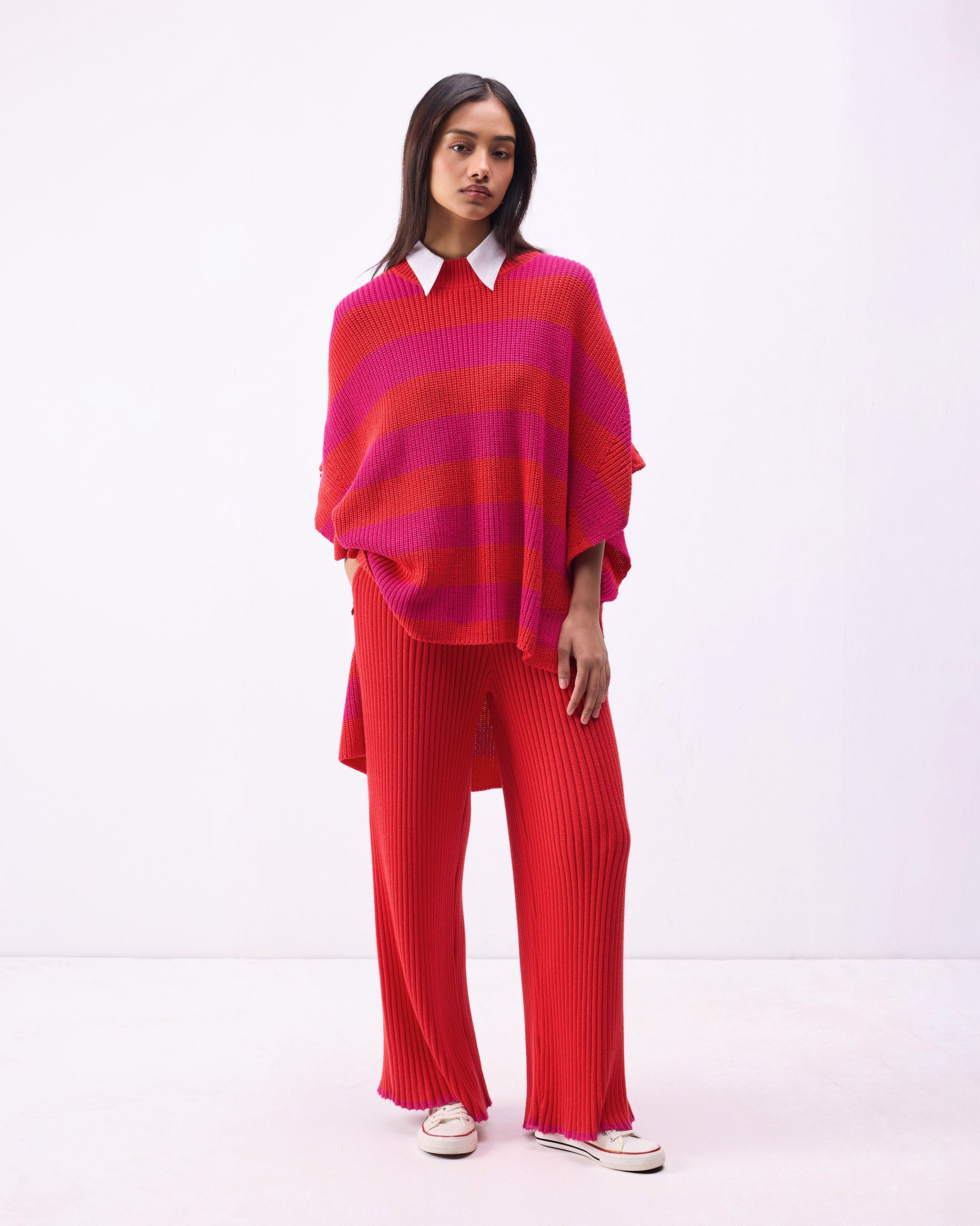 Ribbed Knit Trousers - Bright Red