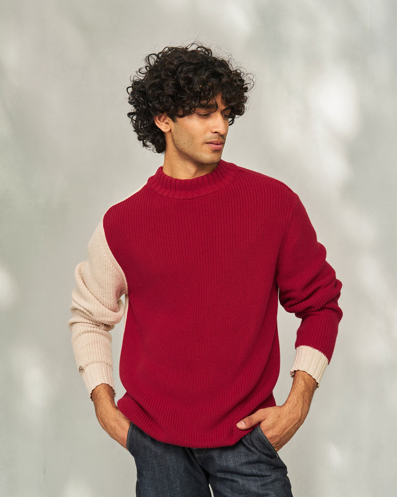 Crew-Neck Sweater - Dark Red