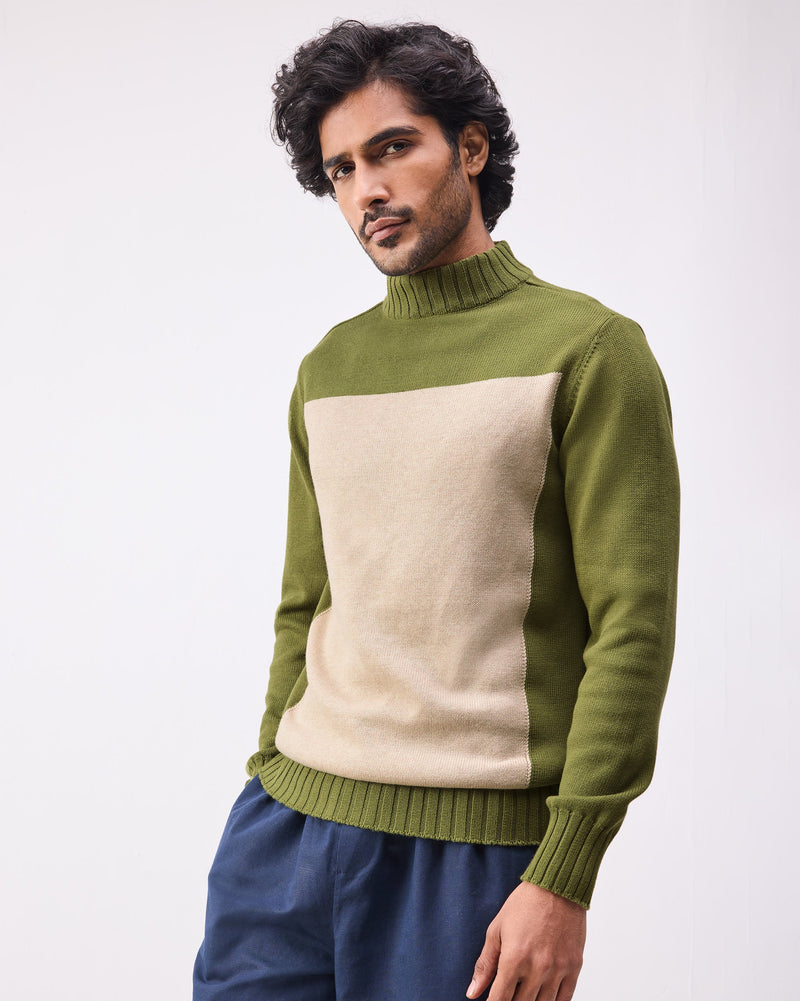 Boxed Sweater - Olive & Oatmeal