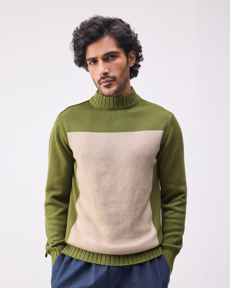 Boxed Sweater - Olive & Oatmeal