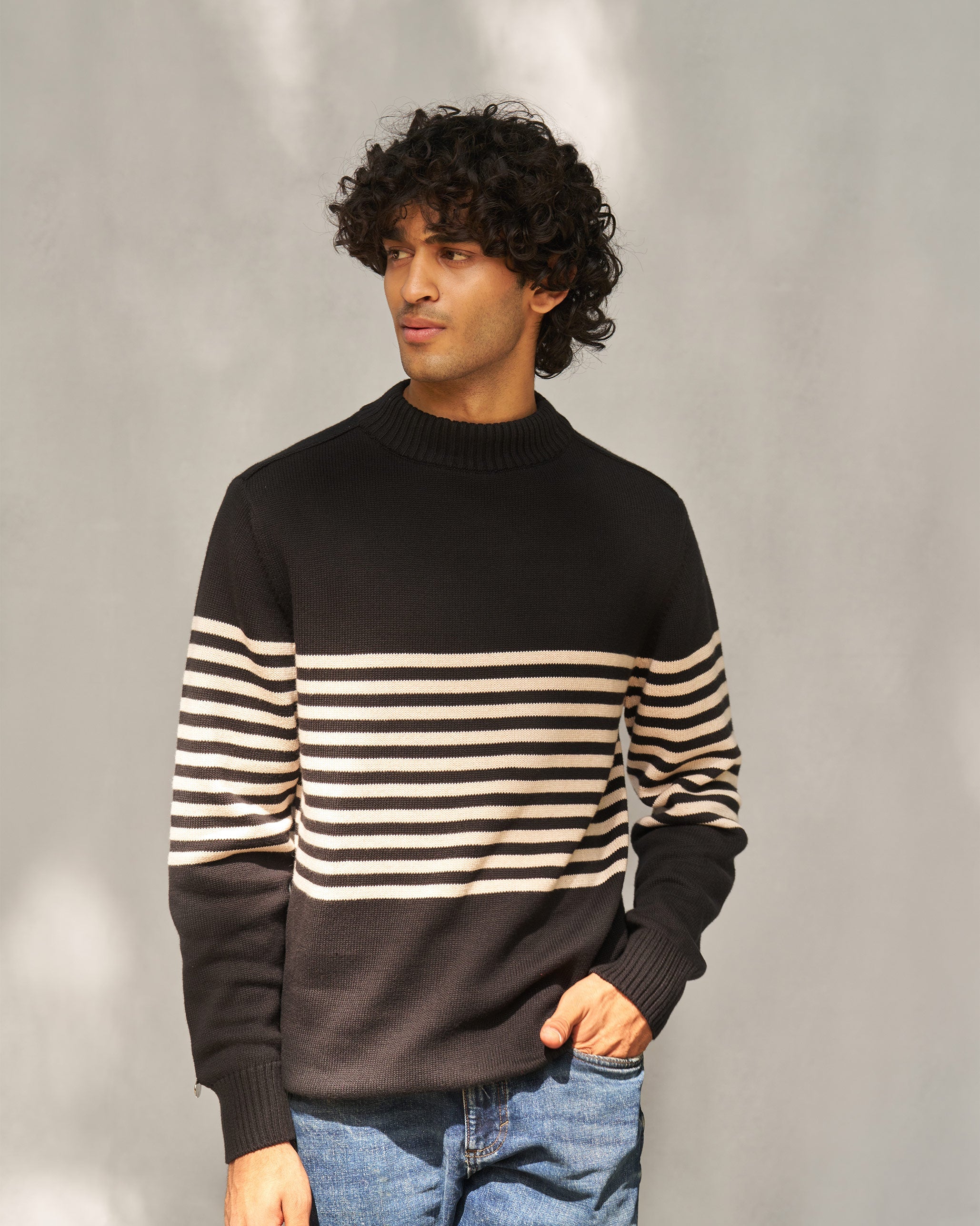 Stripefront Sweater - Black & Oatmeal Stripes