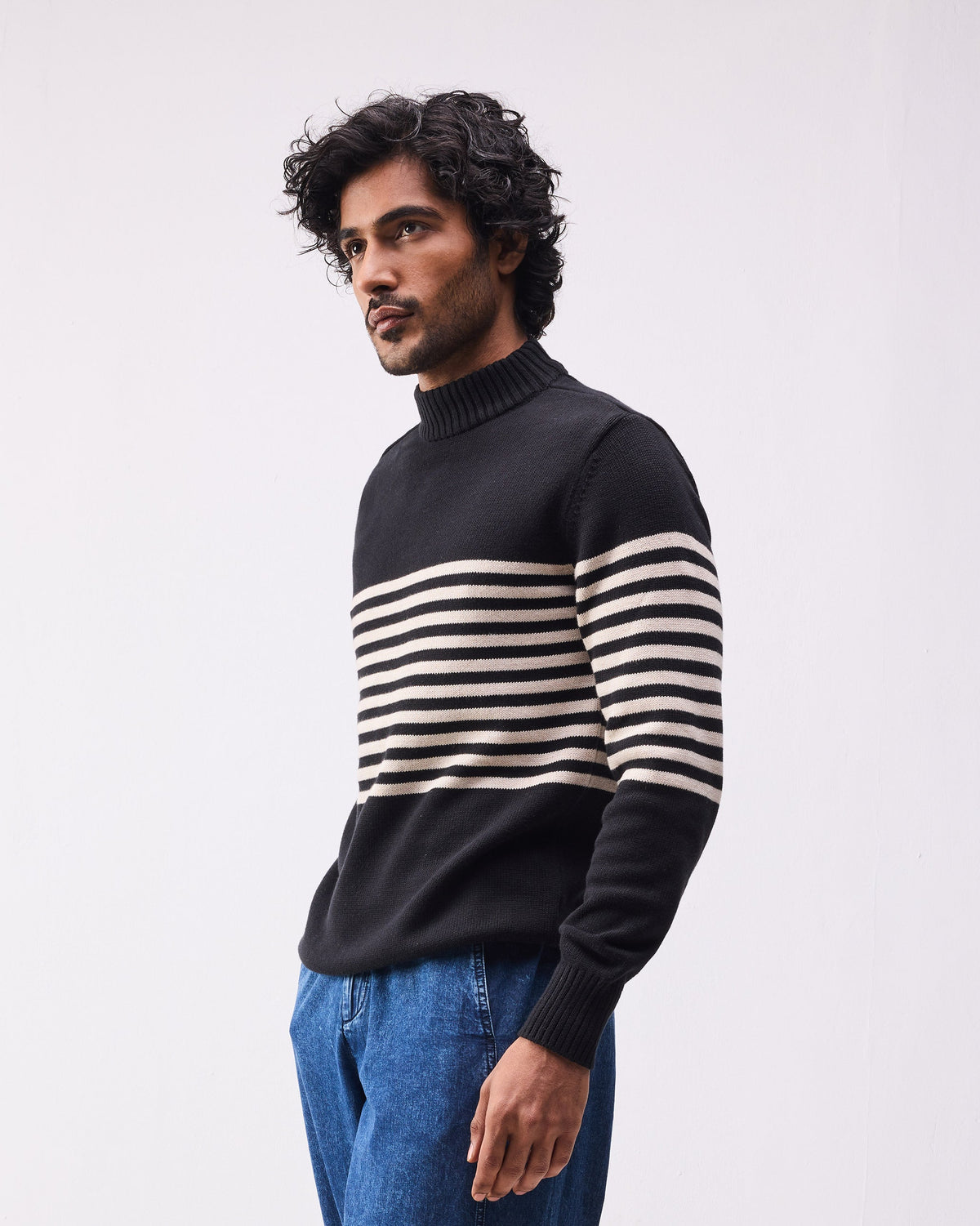 Stripefront Sweater - Black & Oatmeal Stripes
