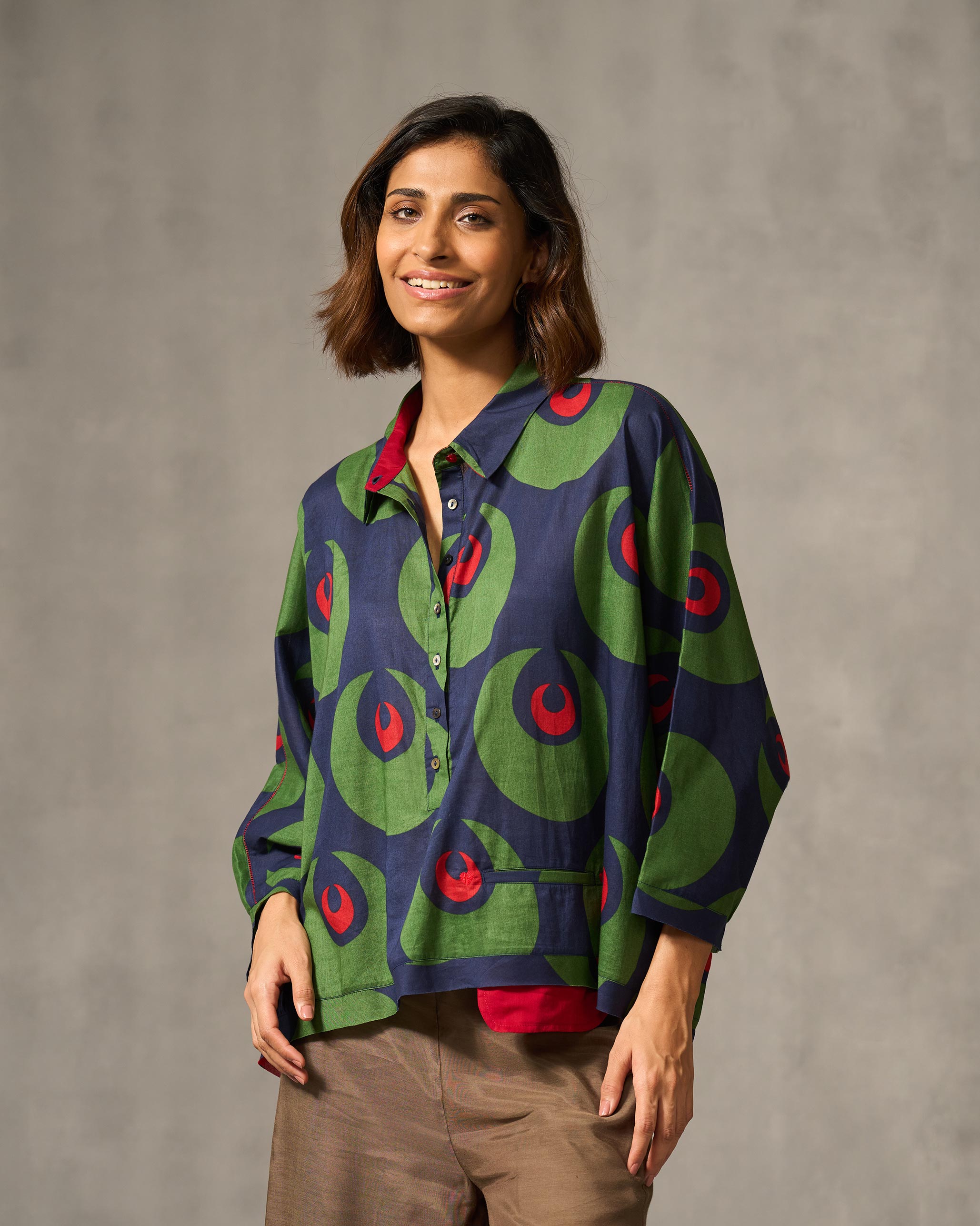 Chandini Top - Navy & Green Print