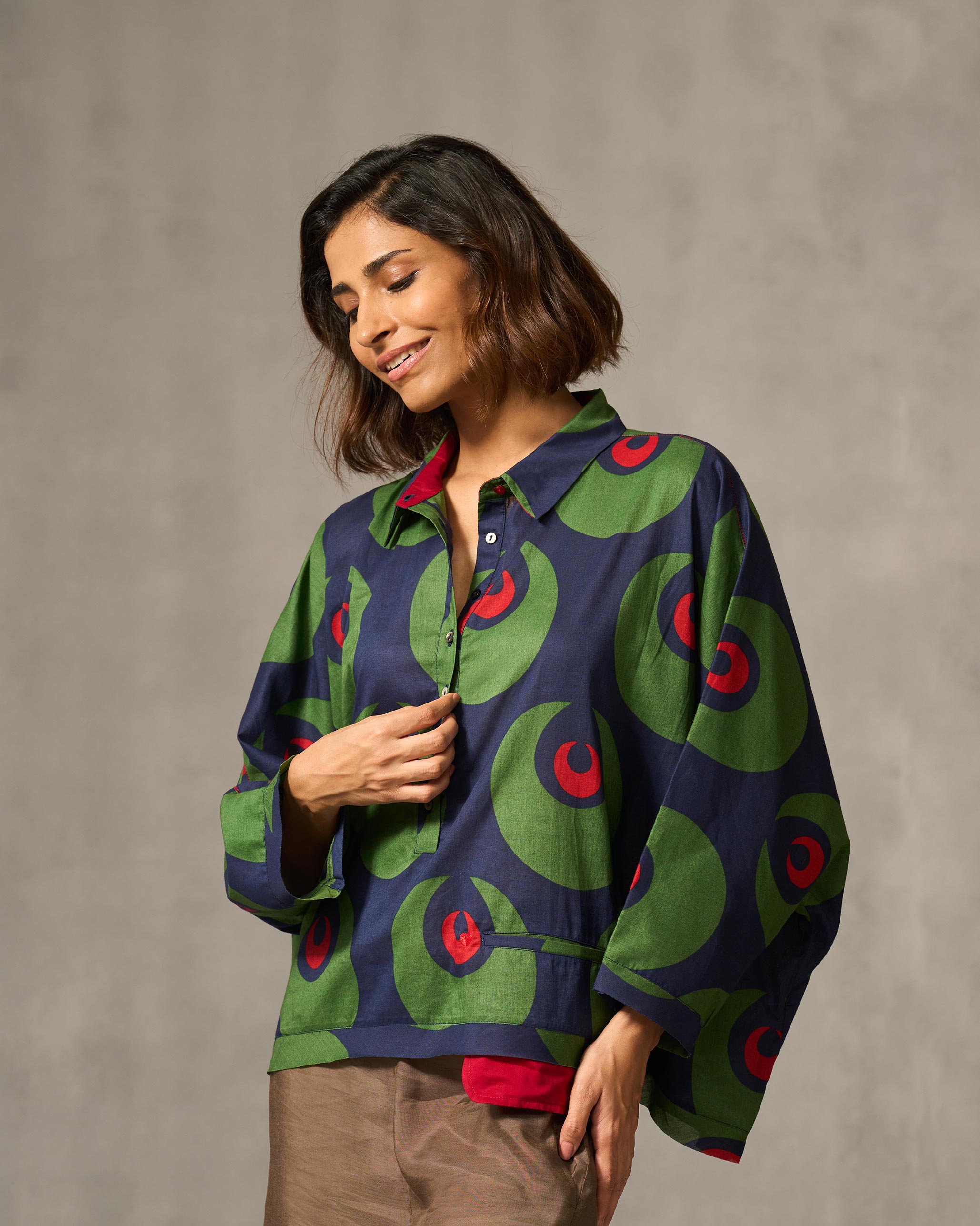 Chandini Top - Navy & Green Print