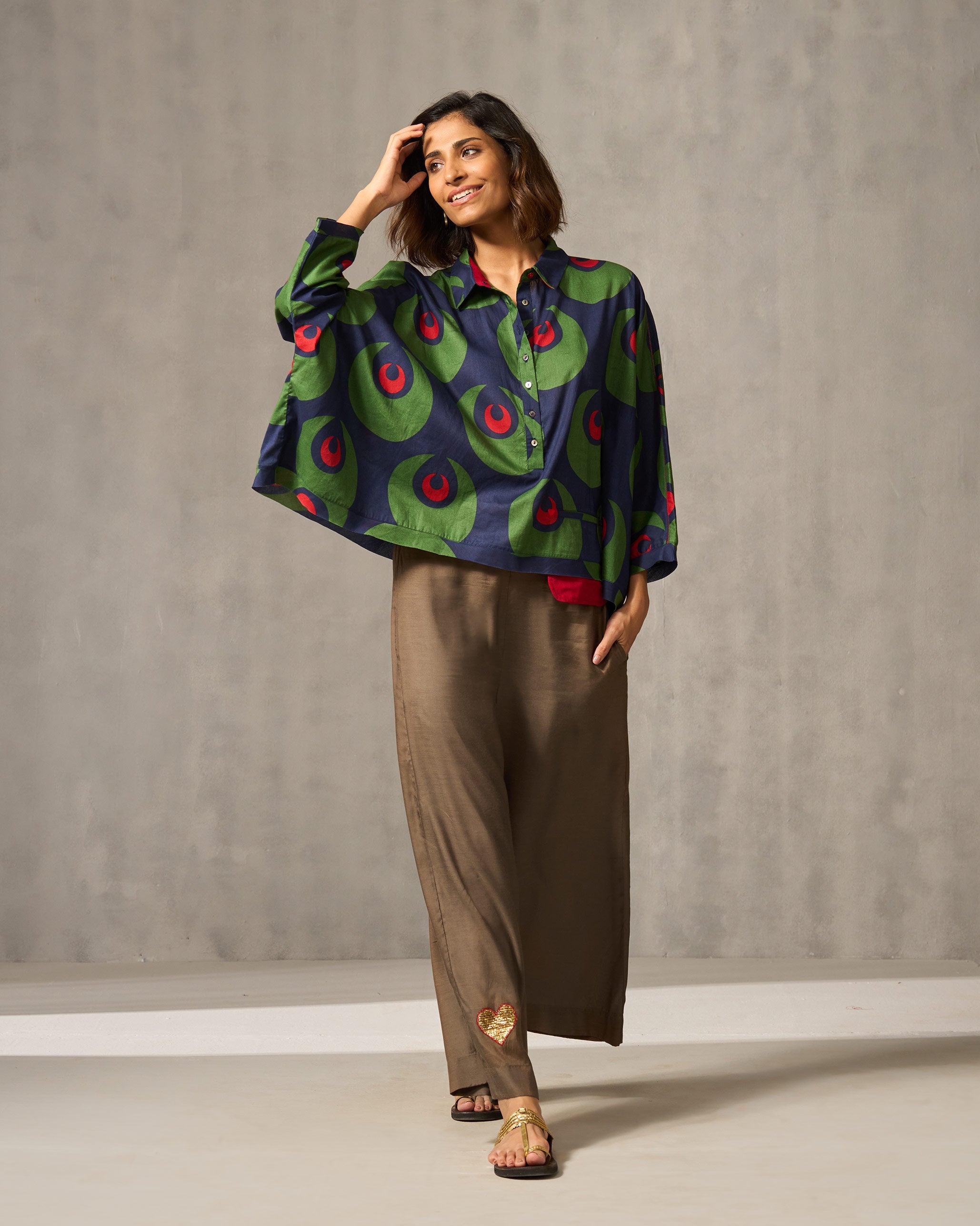 Chandini Top - Navy & Green Print