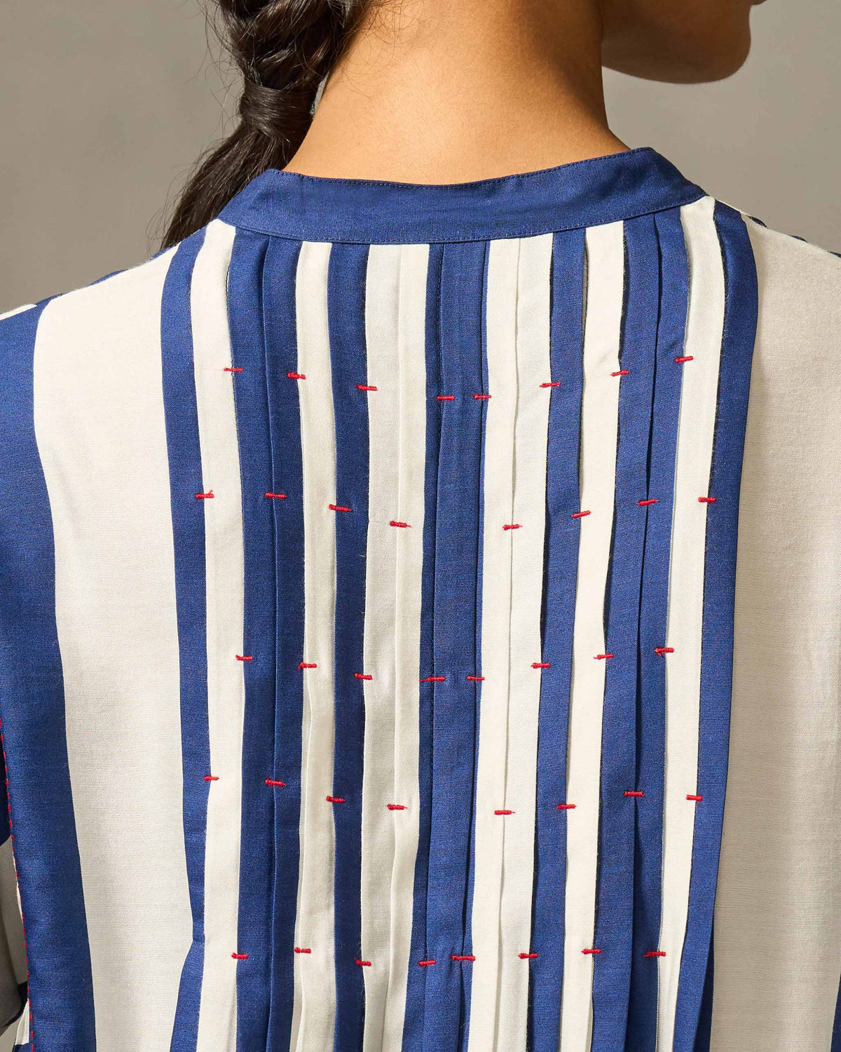Mustafa Kurta - Navy & Ivory Print